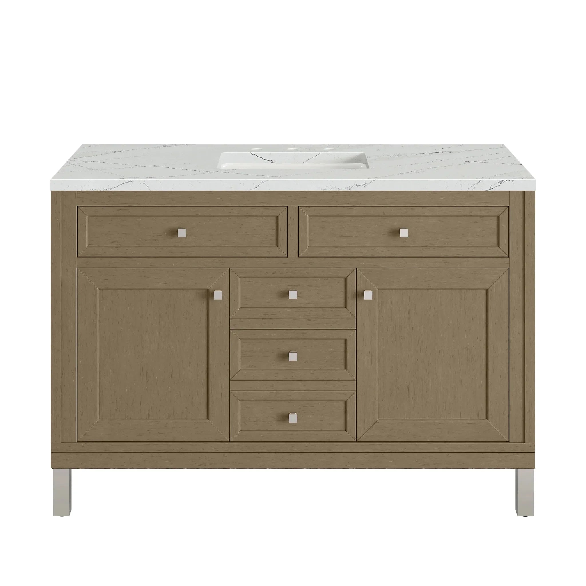 48" Chicago Single Vanity in Walnut Whisper-Ethereal Noctis Silestone-8" Widespread image 1
