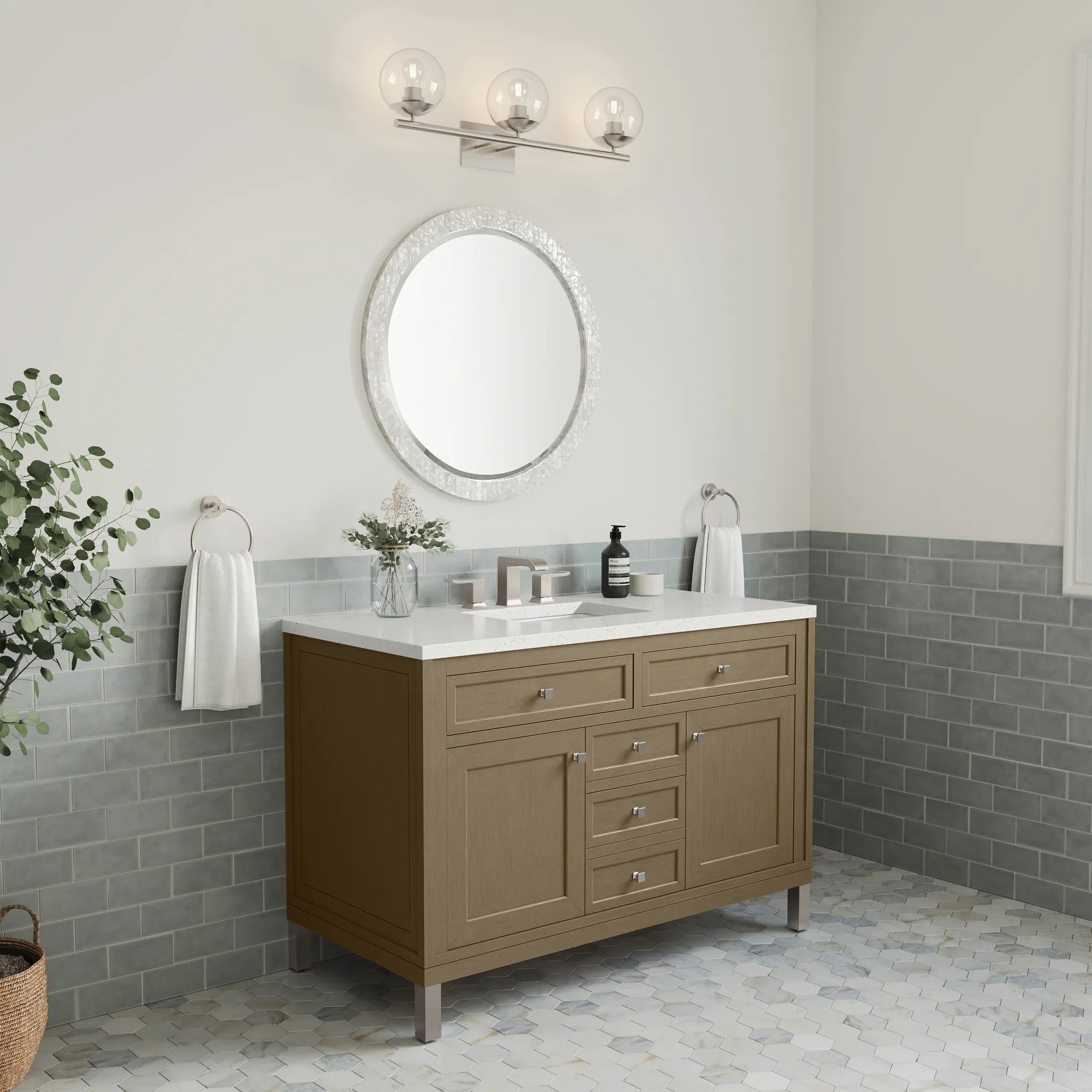 48" Chicago Single Vanity in Walnut Whisper-Lime Delight Silestone-8" Widespread image 4