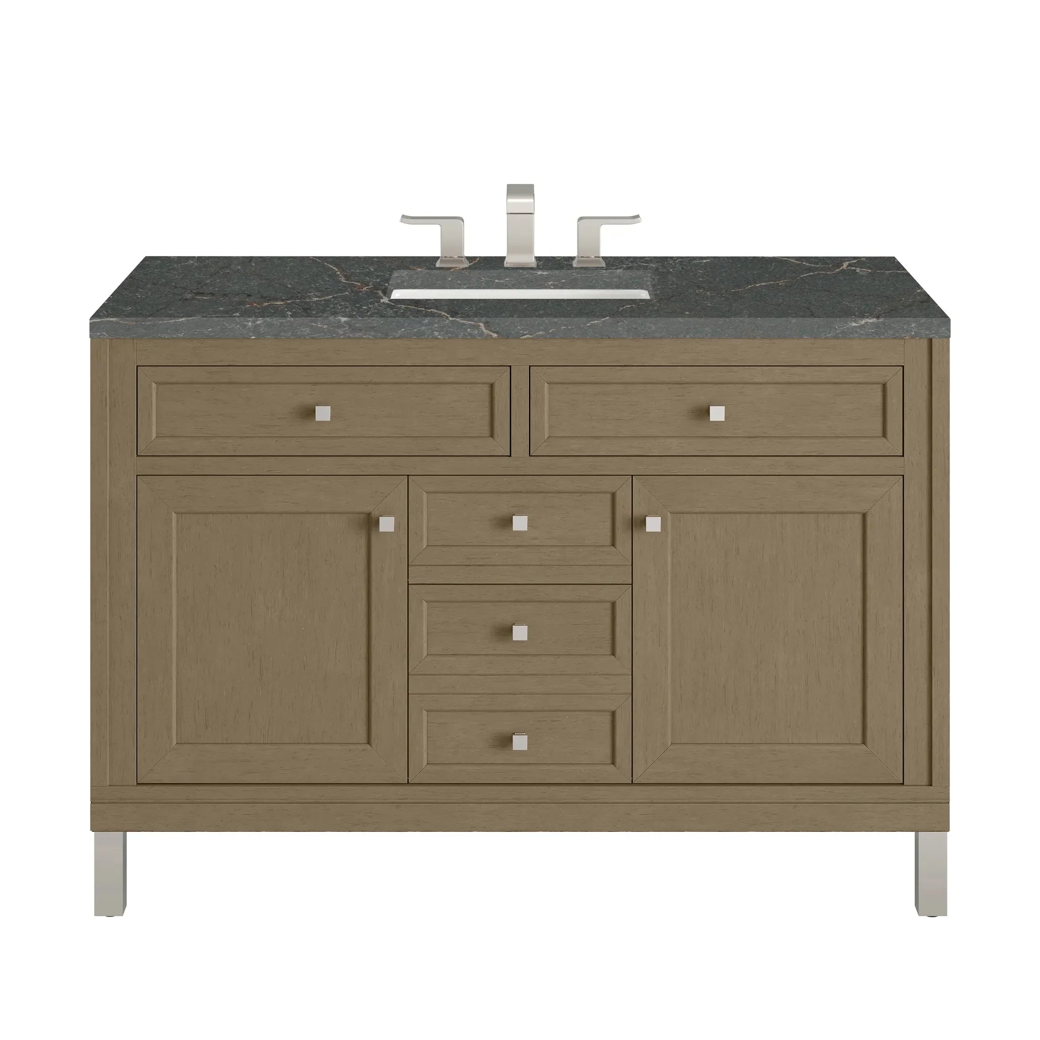 48" Chicago Single Vanity in Walnut Whisper w/FreePower Wireless Charger-Parisien Bleu Silestone-8" Widespread image