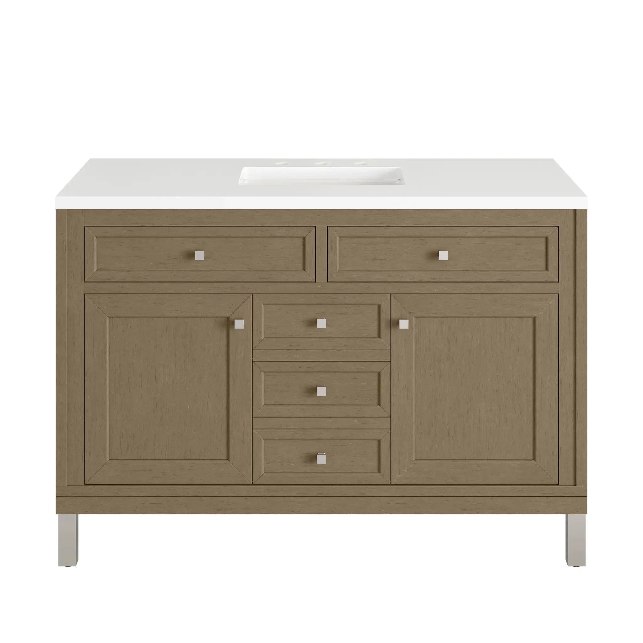 48" Chicago Single Vanity in Walnut Whisper-White Zeus Silestone-8" Widespread image 1