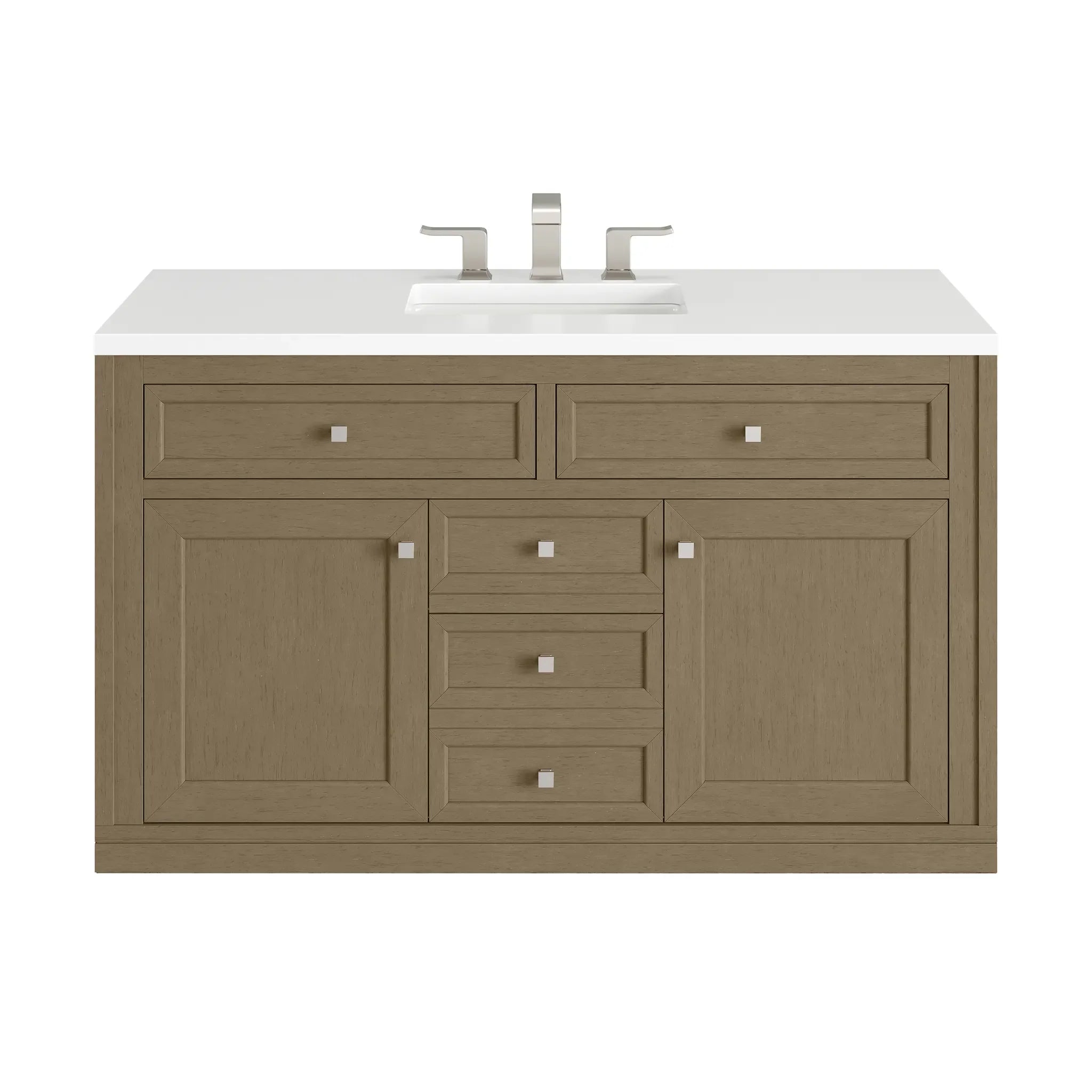 48" Chicago Single Vanity in Walnut Whisper-White Zeus Silestone-8" Widespread image 2
