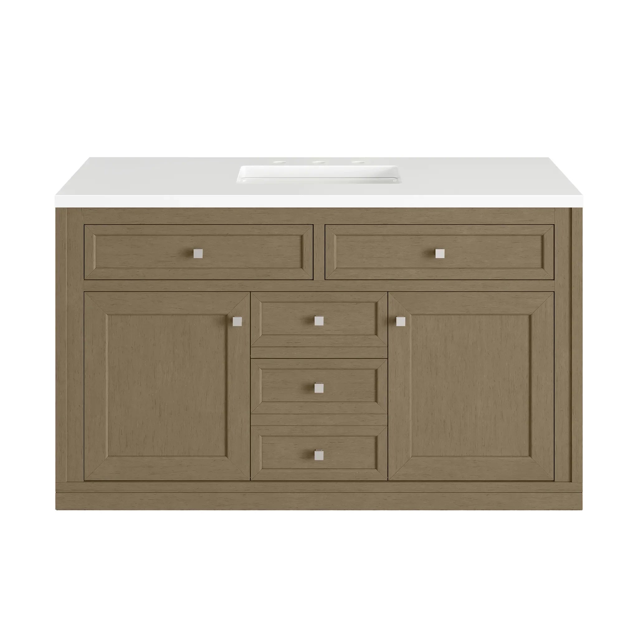 48" Chicago Single Vanity in Walnut Whisper-White Zeus Silestone-8" Widespread image 3