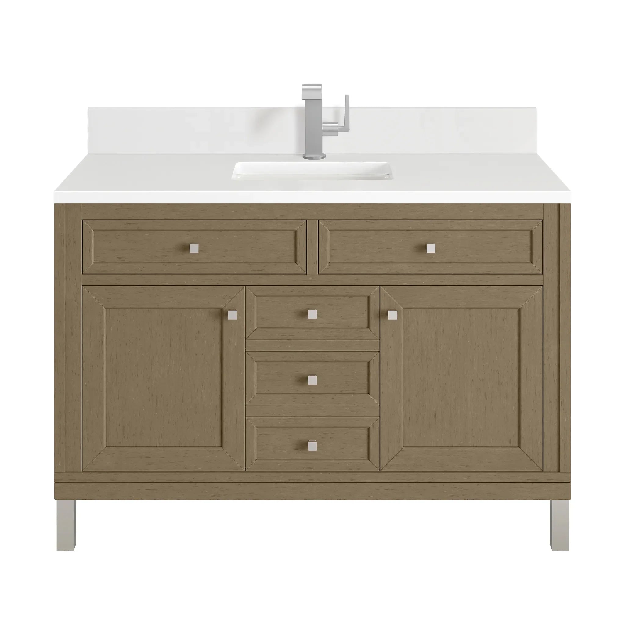 48" Chicago Single Vanity in Walnut Whisper-White Zeus Silestone & Backsplash-Single Hole image