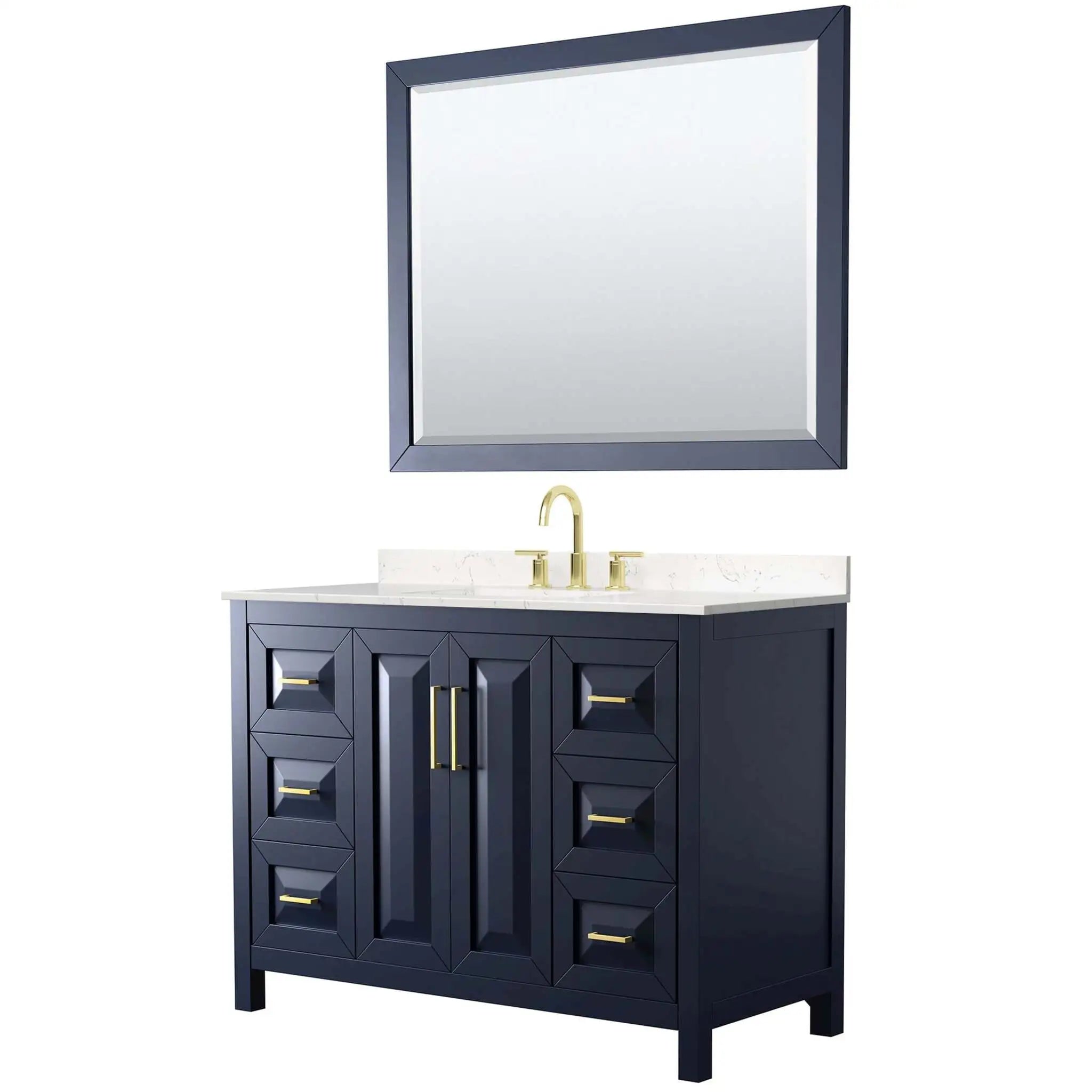 48" Daria Single Bathroom Vanity in Dark Blue with Brushed Gold Trim & 46" Mirror by Wyndham