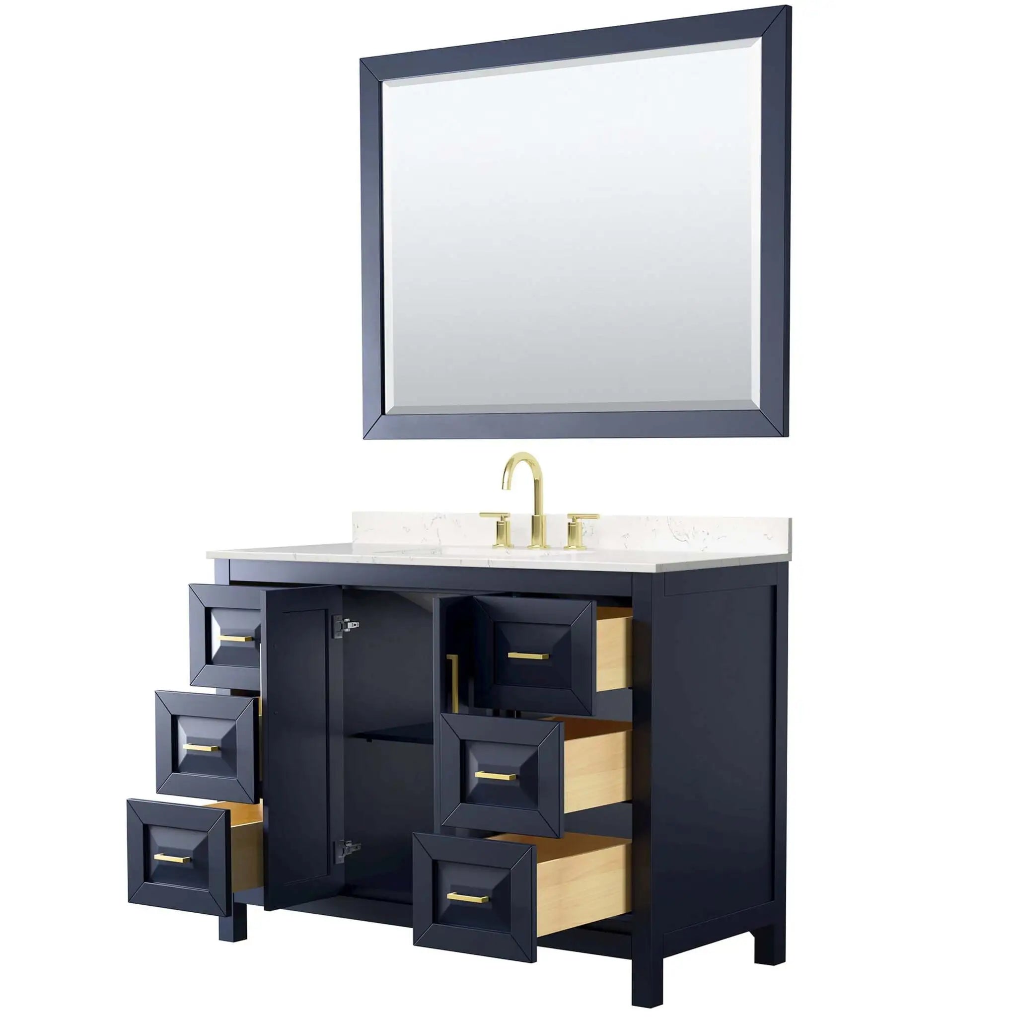 48" Daria Single Bathroom Vanity in Dark Blue with Brushed Gold Trim & 46" Mirror by Wyndham