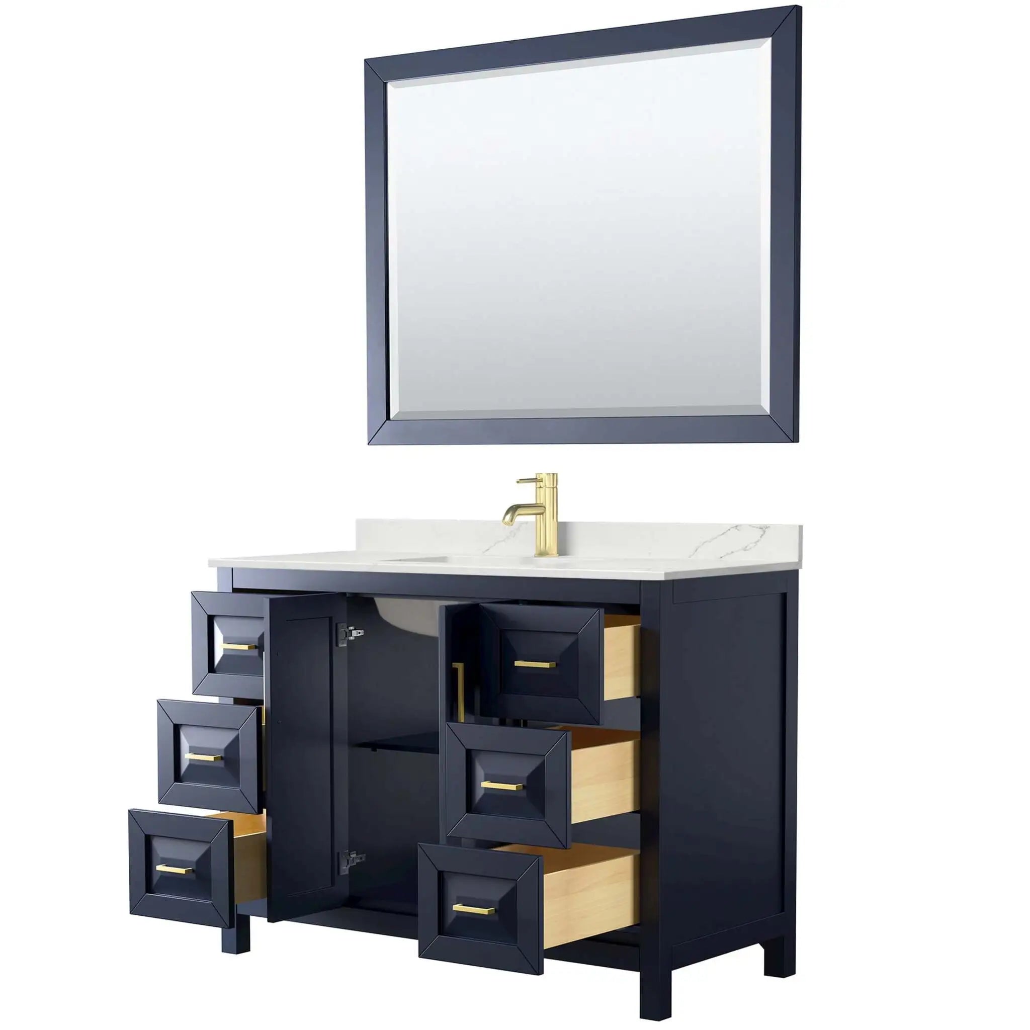 48" Daria Single Bathroom Vanity in Dark Blue with Brushed Gold Trim & 46" Mirror by Wyndham