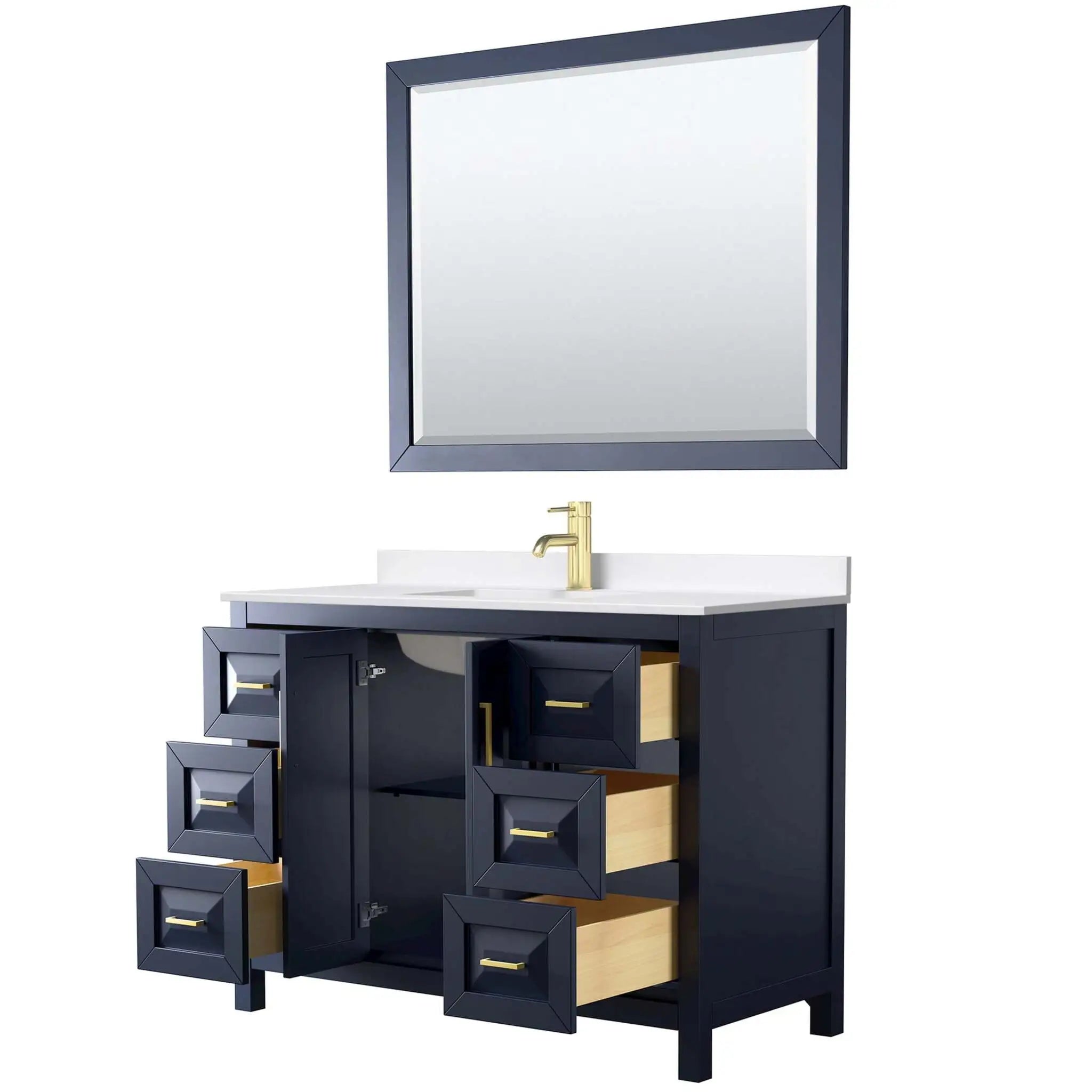 48" Daria Single Bathroom Vanity in Dark Blue with Brushed Gold Trim & 46" Mirror by Wyndham