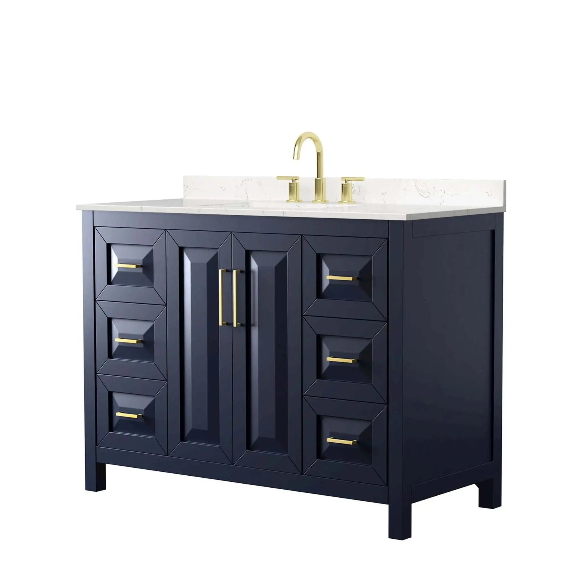 48" Daria Single Bathroom Vanity in Dark Blue with Brushed Gold Trim by Wyndham