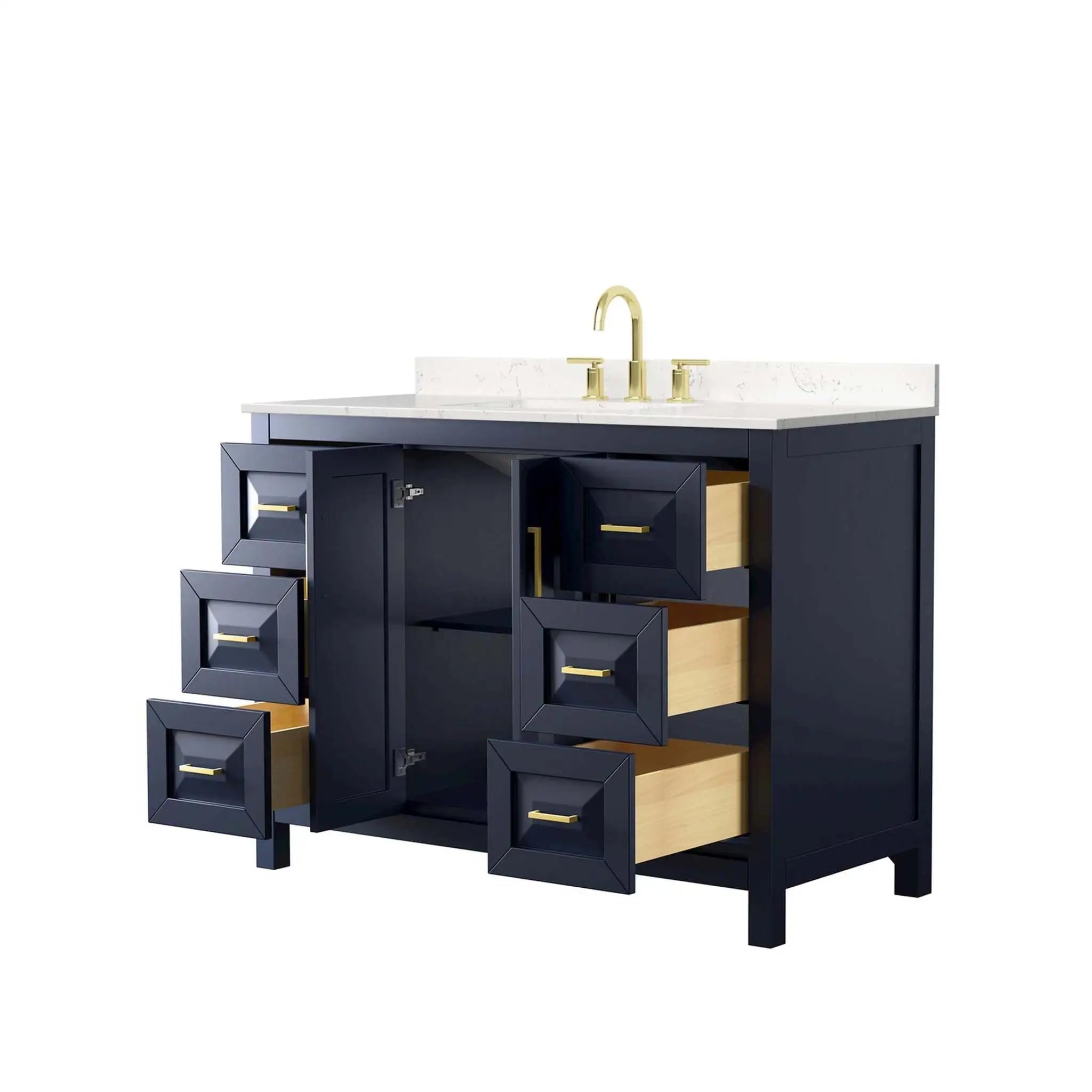 48" Daria Single Bathroom Vanity in Dark Blue with Brushed Gold Trim by Wyndham