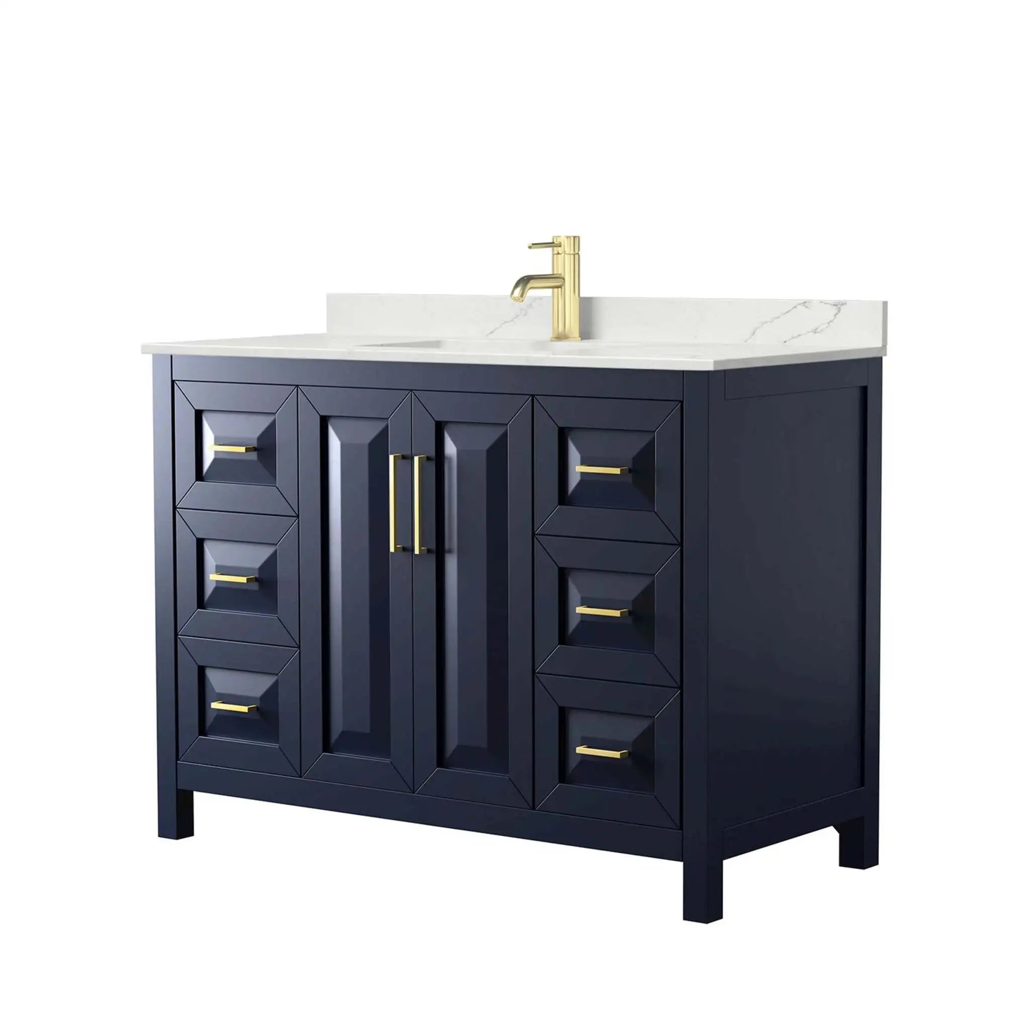 48" Daria Single Bathroom Vanity in Dark Blue with Brushed Gold Trim by Wyndham