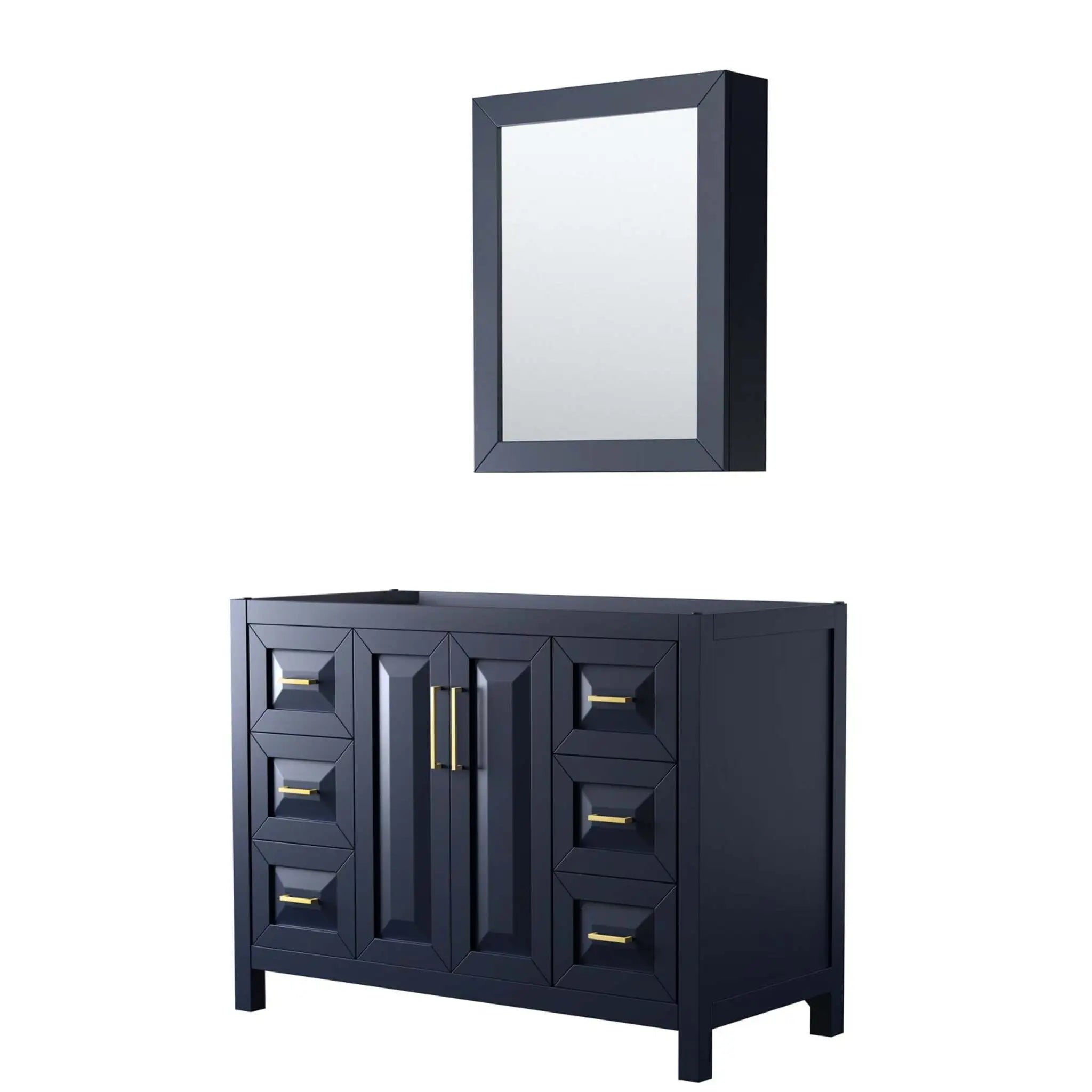 48" Daria Single Bathroom Vanity in Dark Blue with Brushed Gold Trim & Medicine Cabinet by Wyndham