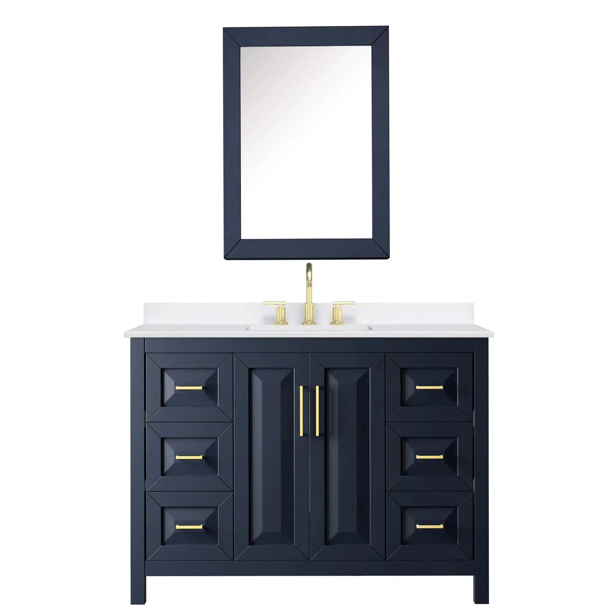 48" Daria Single Bathroom Vanity in Dark Blue with Brushed Gold Trim & Medicine Cabinet by Wyndham