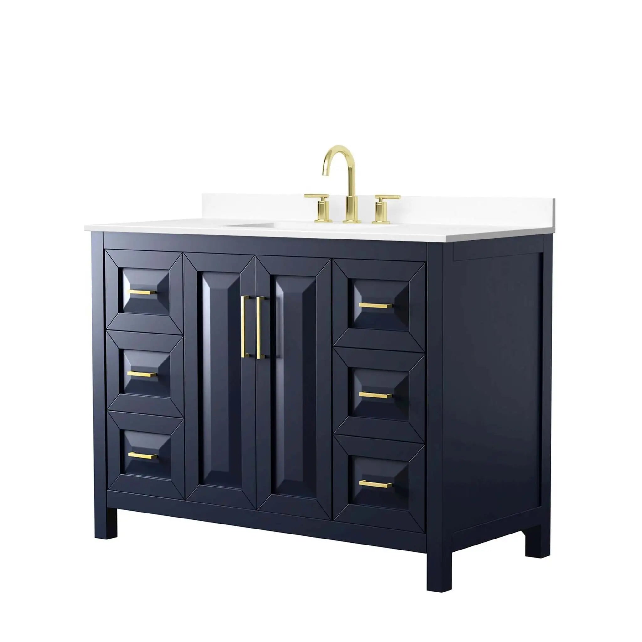 48" Daria Single Bathroom Vanity in Dark Blue with Brushed Gold Trim by Wyndham