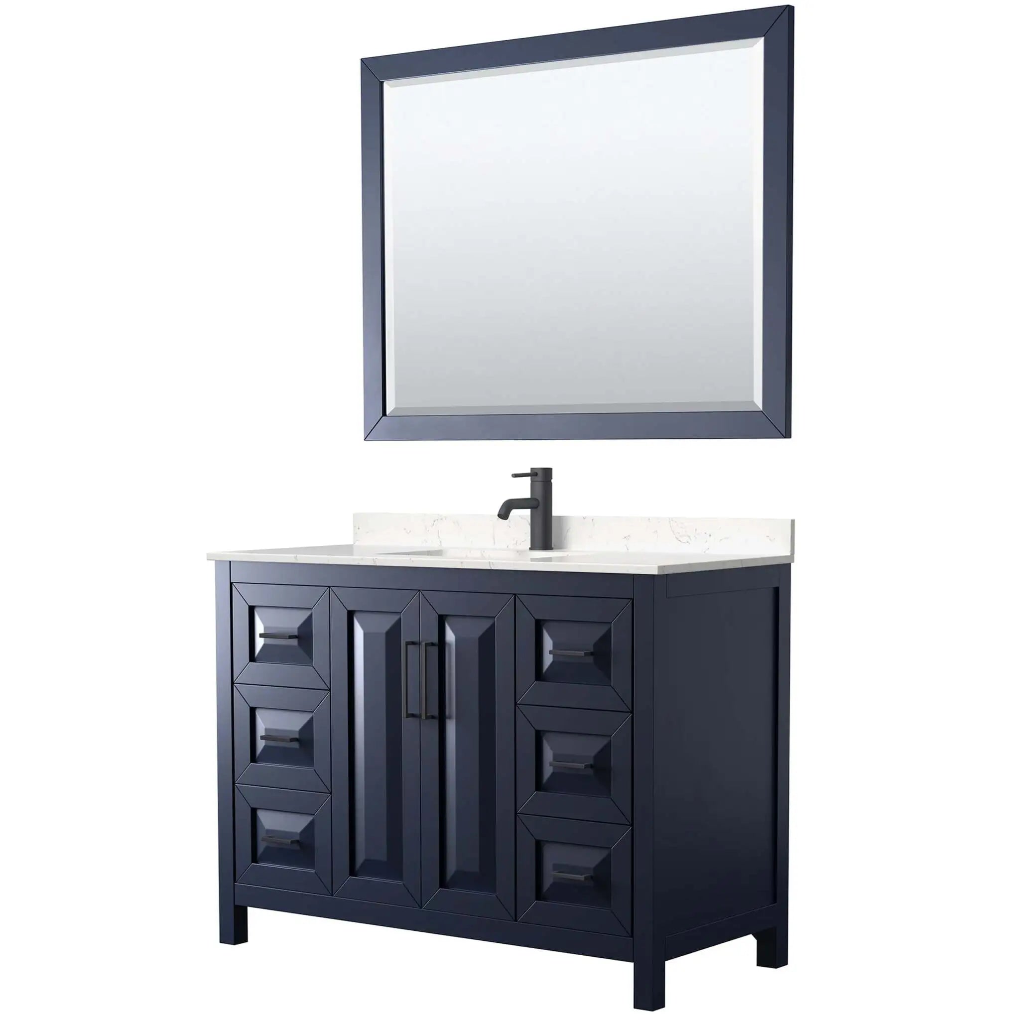 48" Daria Single Bathroom Vanity in Dark Blue with Matte Black Trim & 46" Mirror by Wyndham