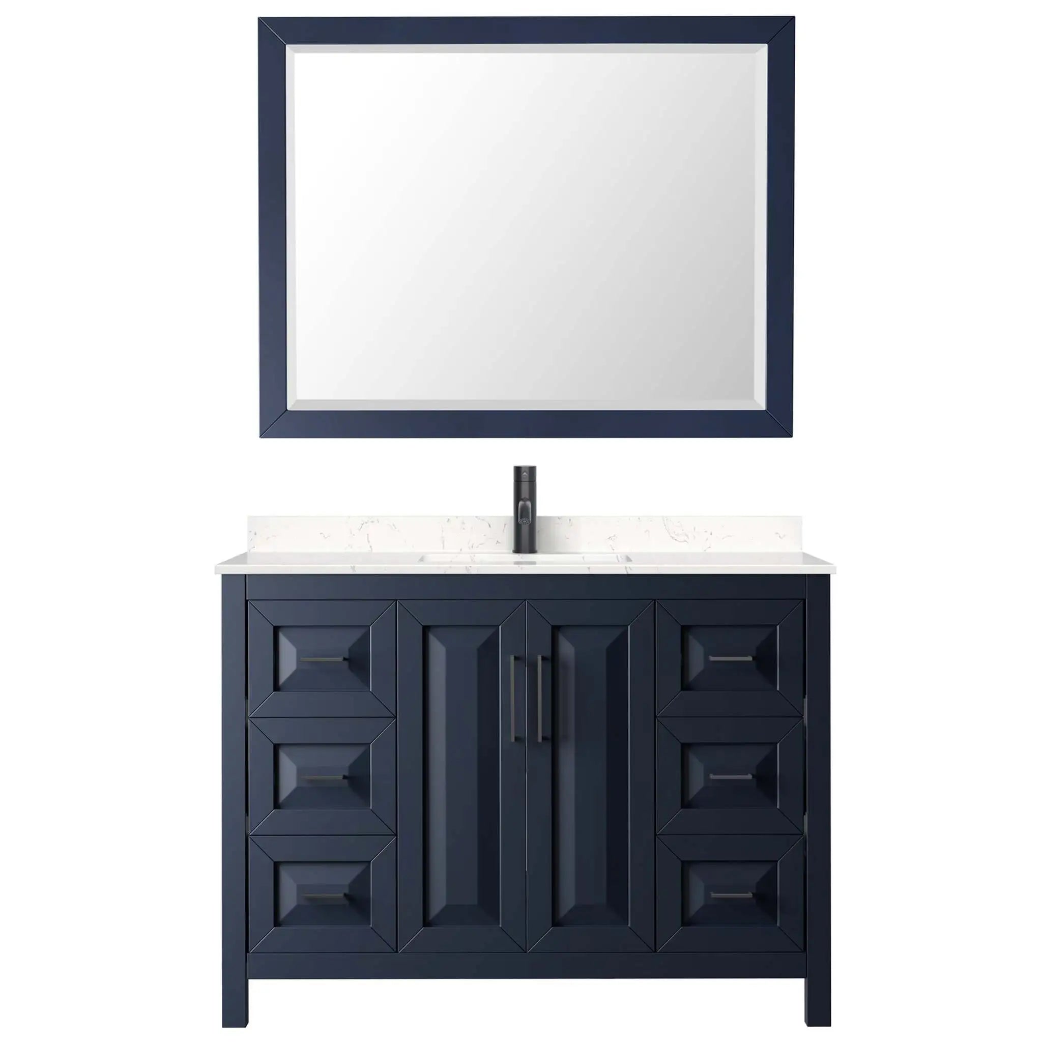 48" Daria Single Bathroom Vanity in Dark Blue with Matte Black Trim & 46" Mirror by Wyndham