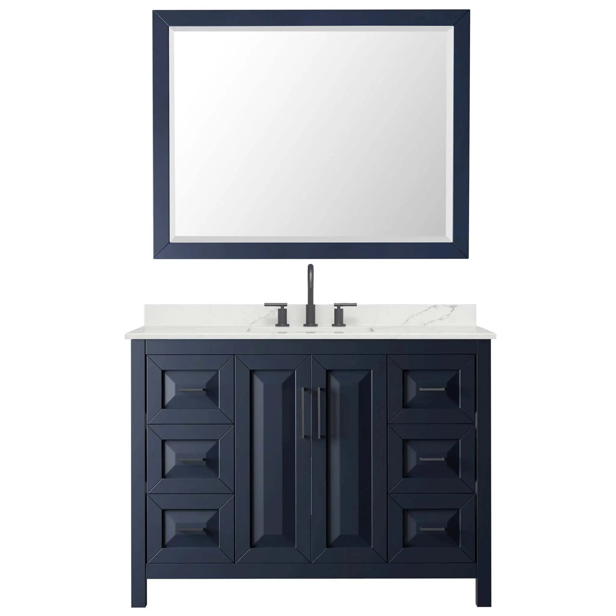 48" Daria Single Bathroom Vanity in Dark Blue with Matte Black Trim & 46" Mirror by Wyndham
