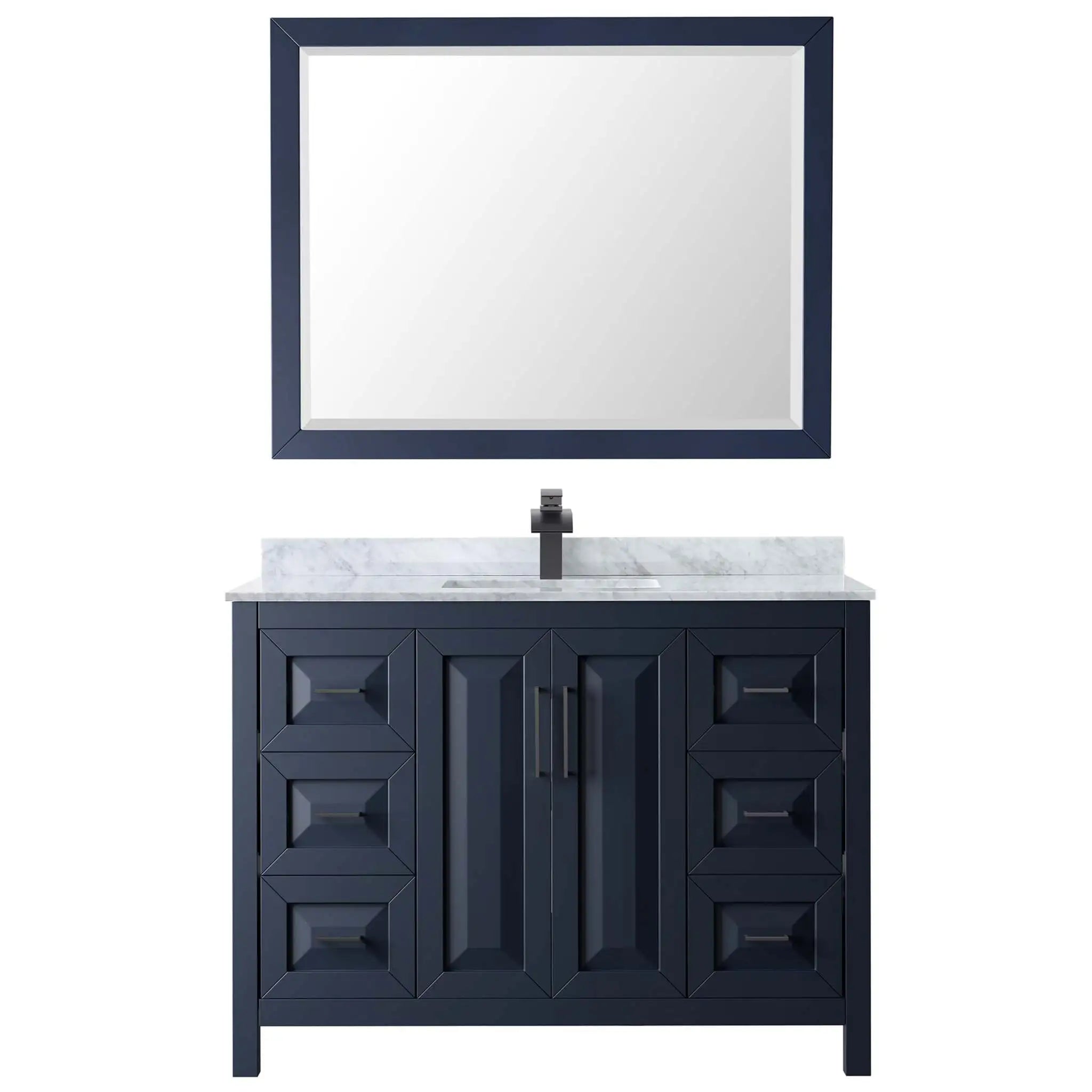48" Daria Single Bathroom Vanity in Dark Blue with Matte Black Trim & 46" Mirror by Wyndham