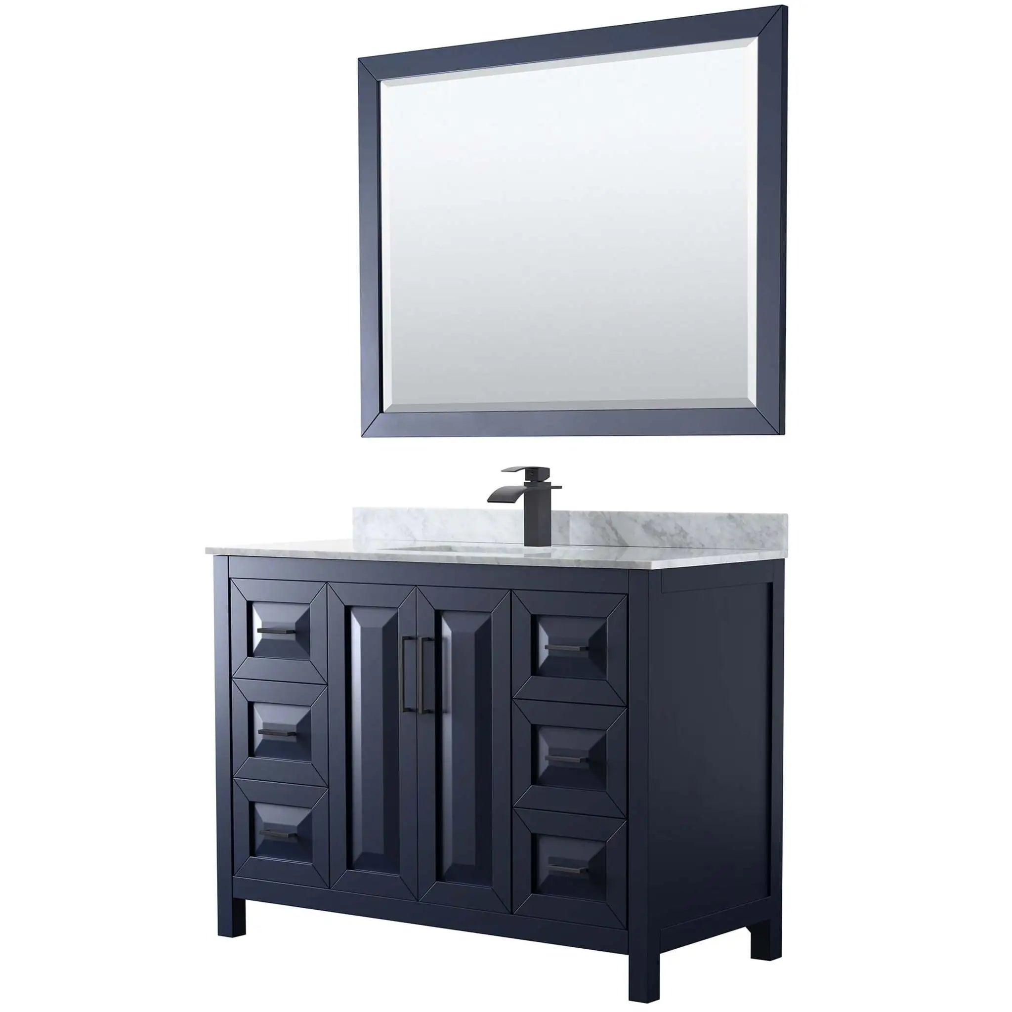 48" Daria Single Bathroom Vanity in Dark Blue with Matte Black Trim & 46" Mirror by Wyndham