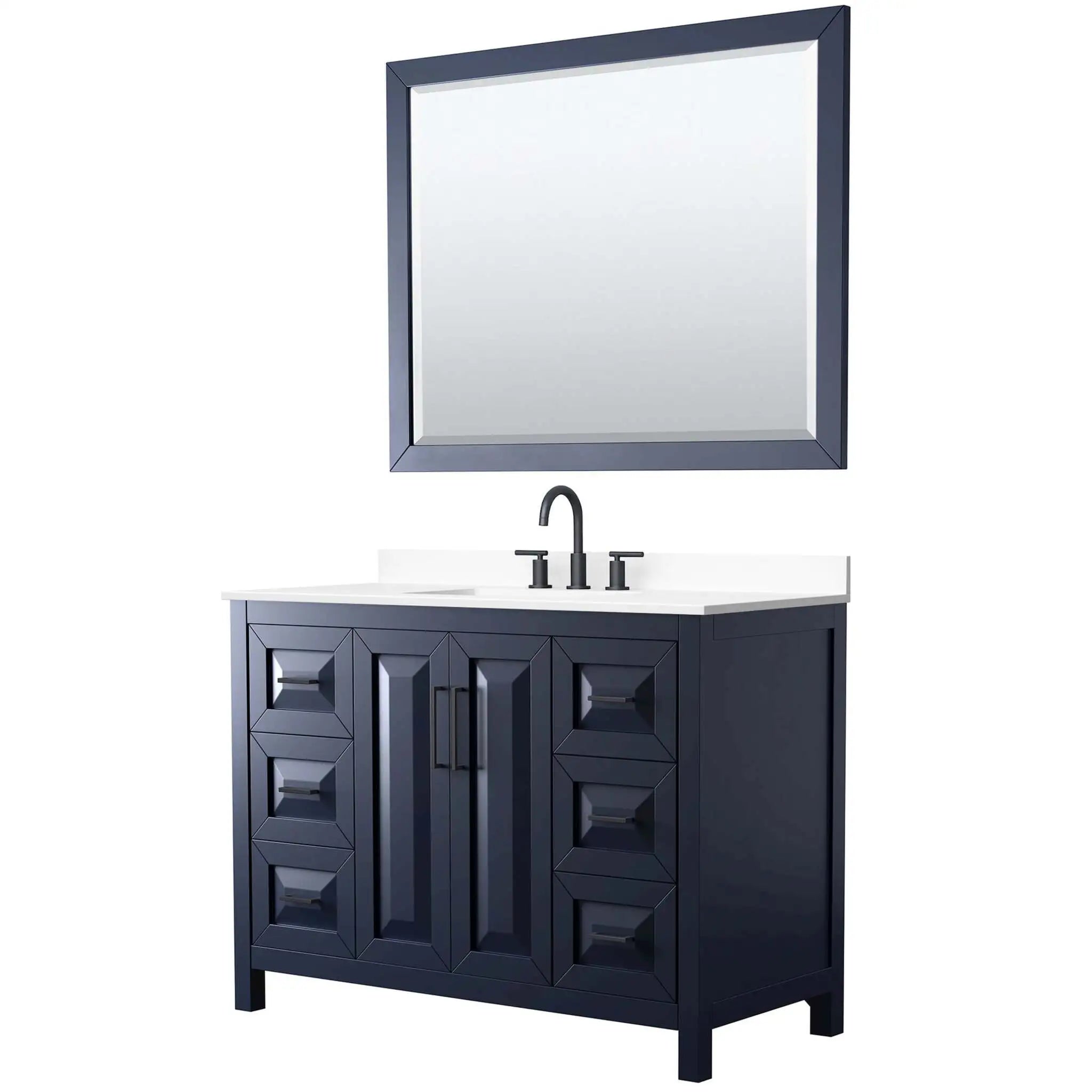 48" Daria Single Bathroom Vanity in Dark Blue with Matte Black Trim & 46" Mirror by Wyndham