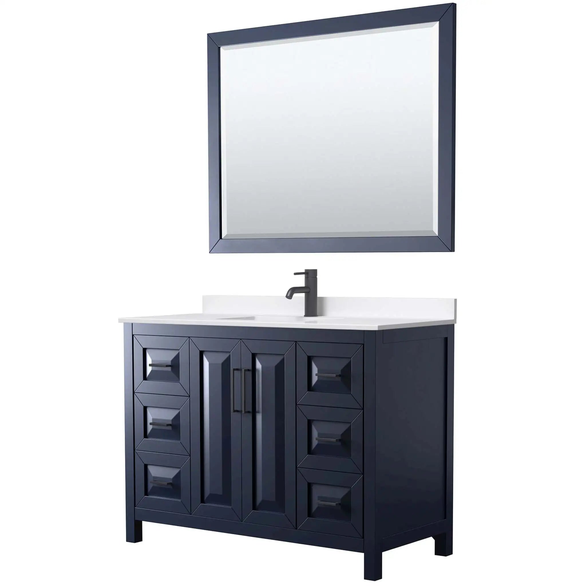 48" Daria Single Bathroom Vanity in Dark Blue with Matte Black Trim & 46" Mirror by Wyndham