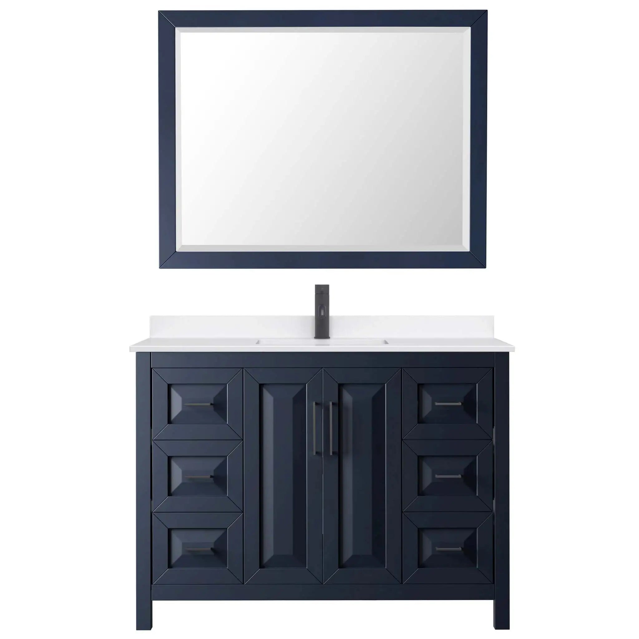 48" Daria Single Bathroom Vanity in Dark Blue with Matte Black Trim & 46" Mirror by Wyndham
