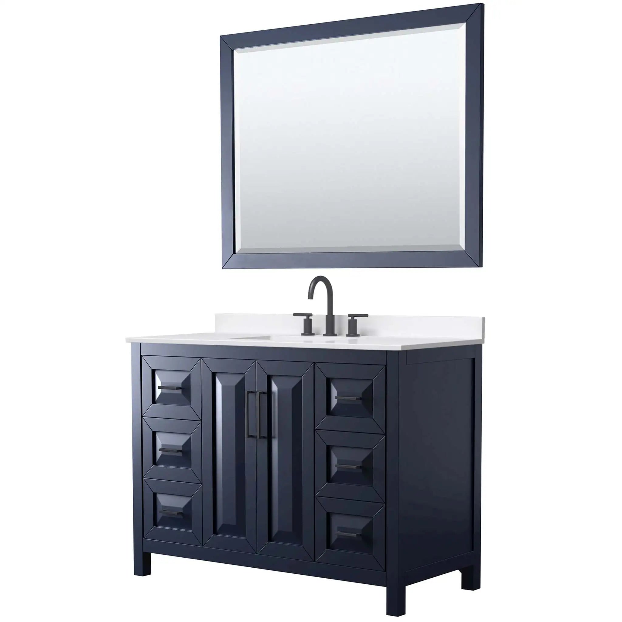 48" Daria Single Bathroom Vanity in Dark Blue with Matte Black Trim & 46" Mirror by Wyndham
