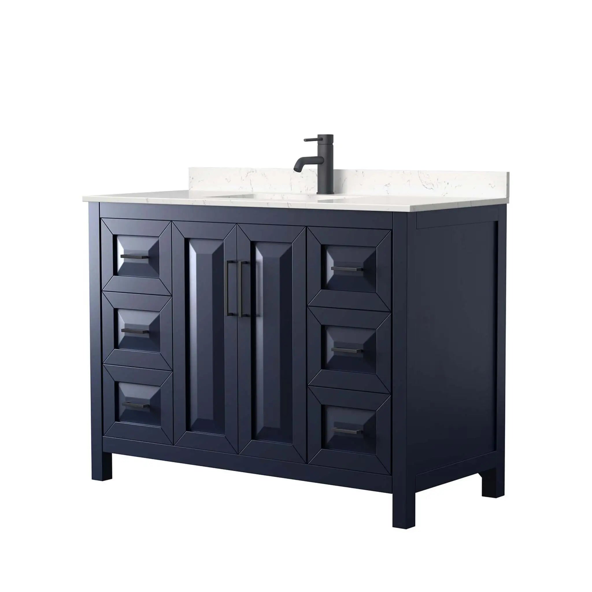 48" Daria Single Bathroom Vanity in Dark Blue with Matte Black Trim by Wyndham