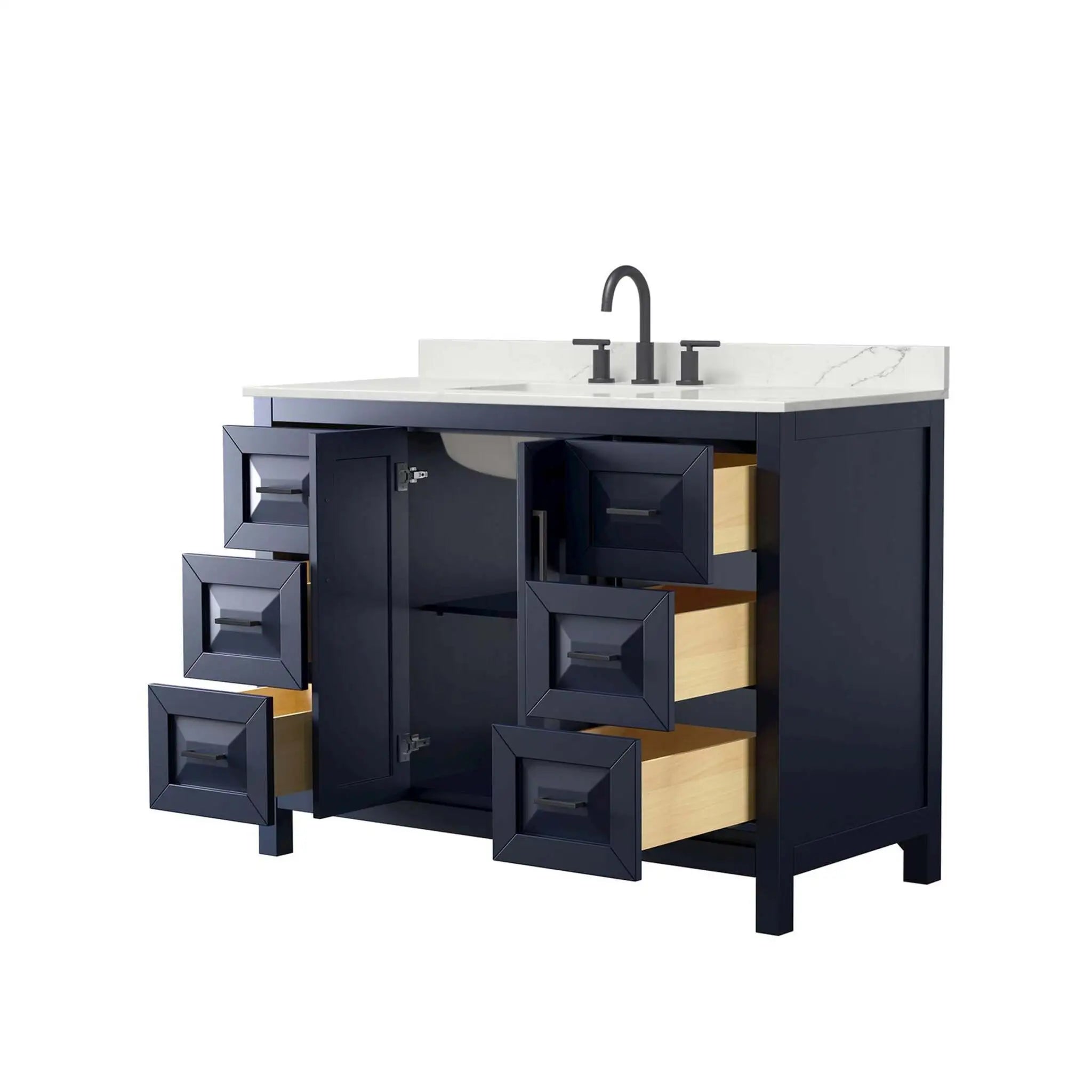 48" Daria Single Bathroom Vanity in Dark Blue with Matte Black Trim by Wyndham