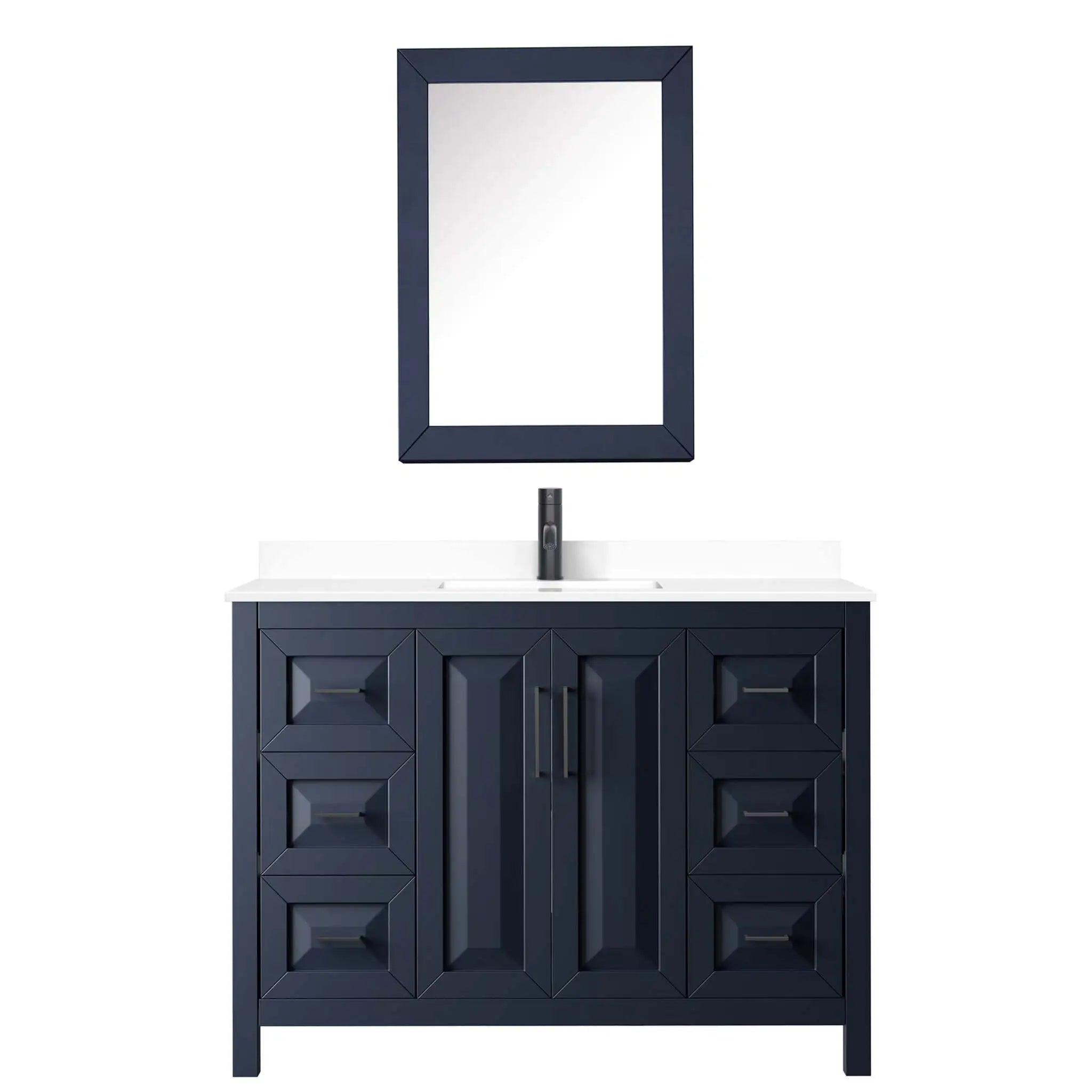 48" Daria Single Bathroom Vanity in Dark Blue with Matte Black Trim & Medicine Cabinet by Wyndham