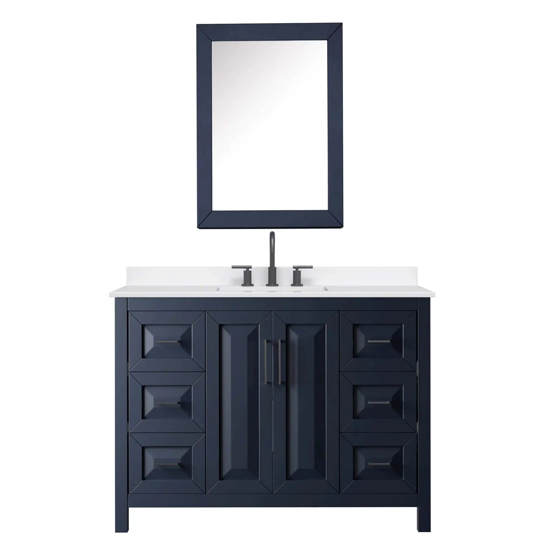 48" Daria Single Bathroom Vanity in Dark Blue with Matte Black Trim & Medicine Cabinet by Wyndham