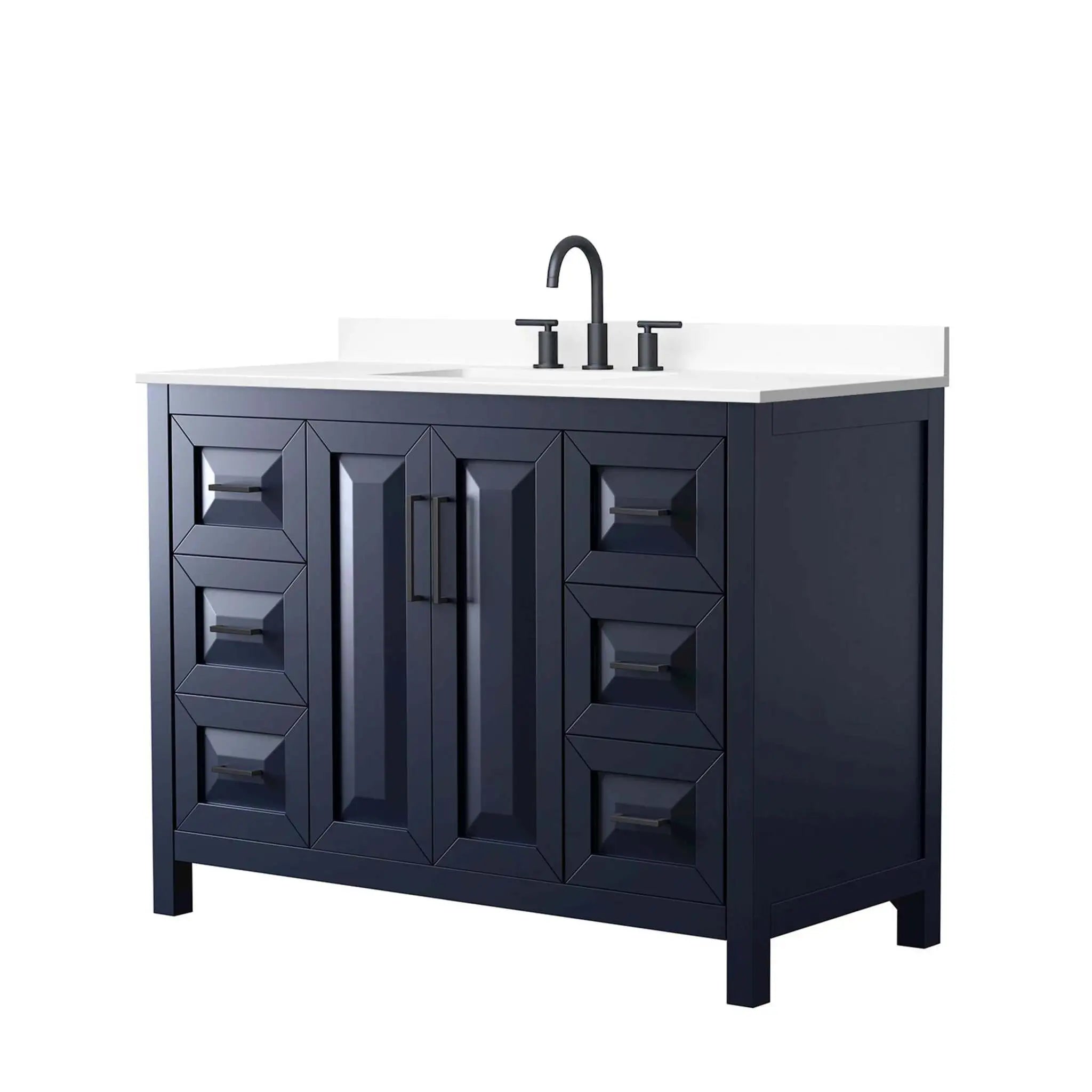 48" Daria Single Bathroom Vanity in Dark Blue with Matte Black Trim by Wyndham