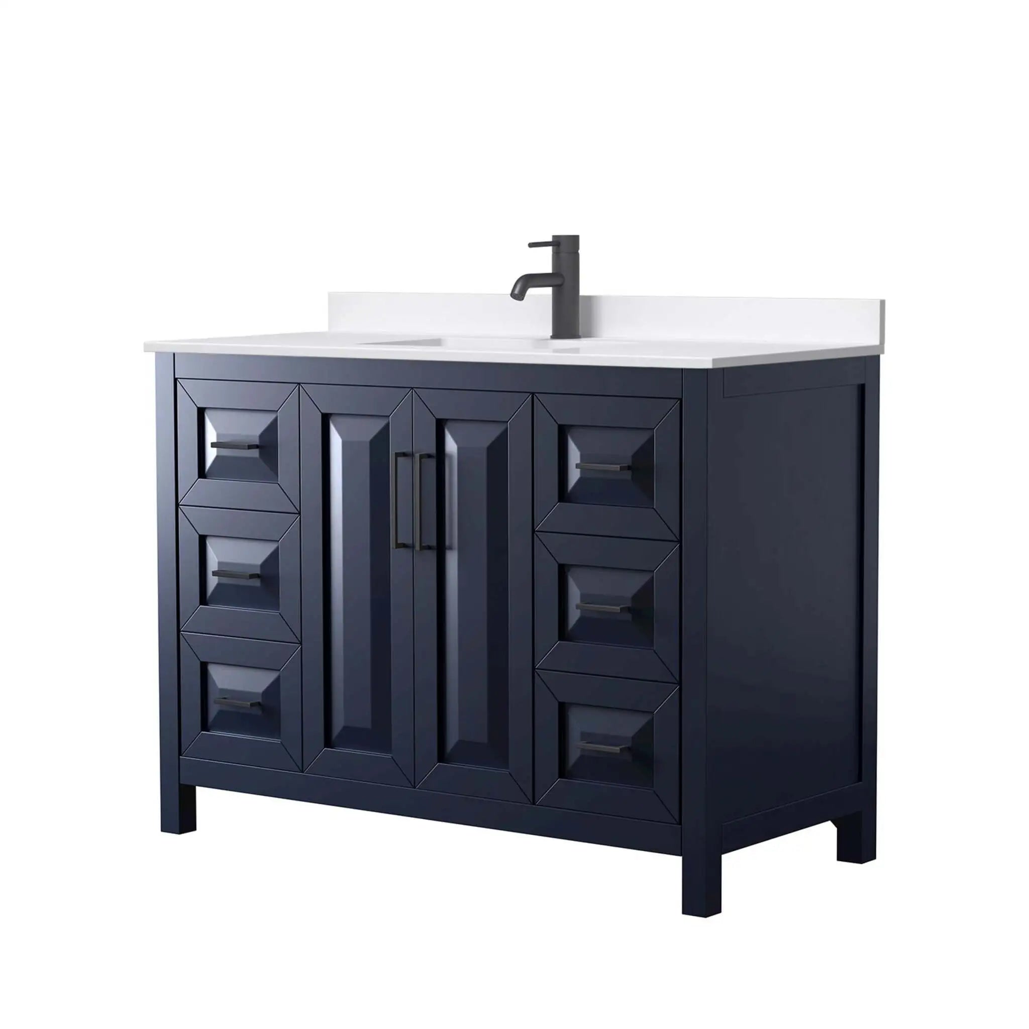 48" Daria Single Bathroom Vanity in Dark Blue with Matte Black Trim by Wyndham