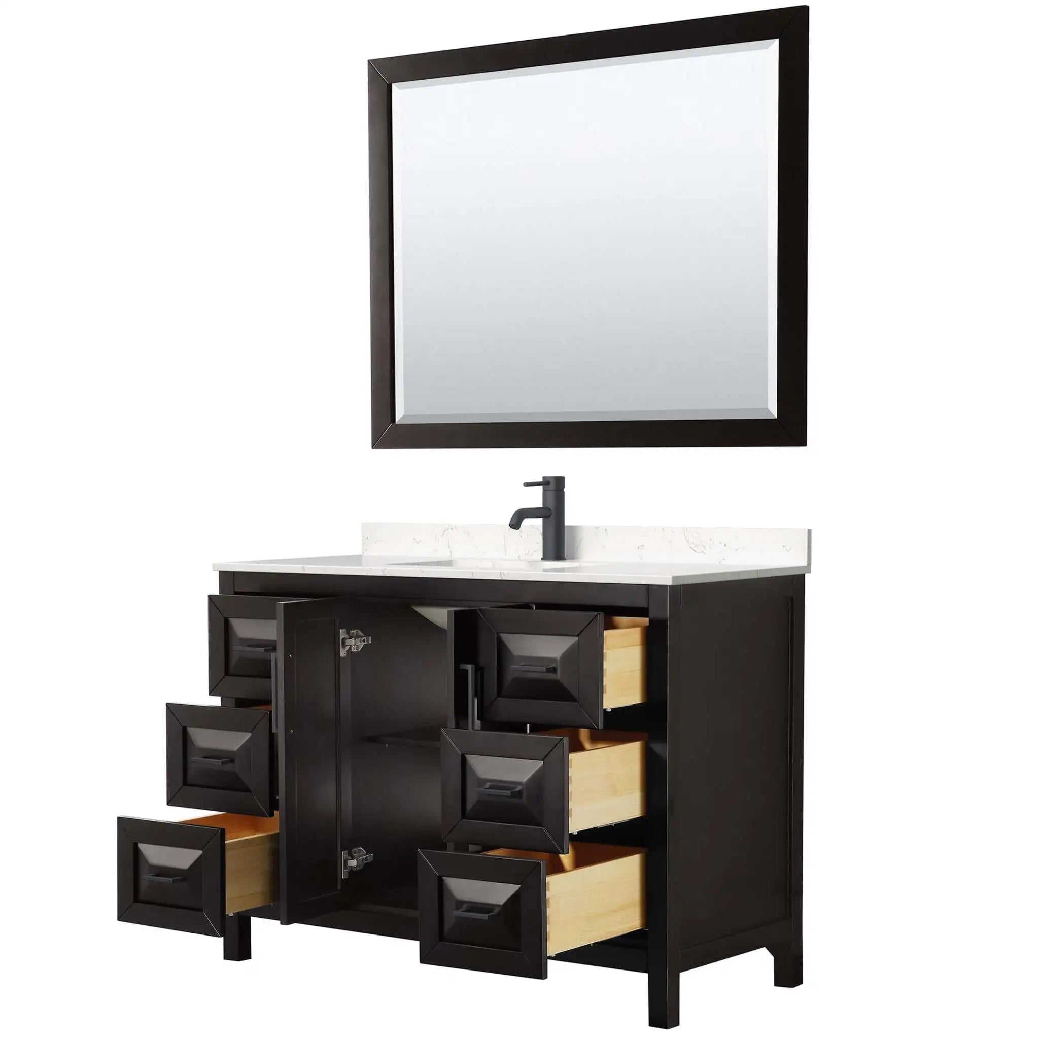 48" Daria Single Bathroom Vanity in Dark Espresso with Matte Black Trim & 46" Mirror by Wyndham