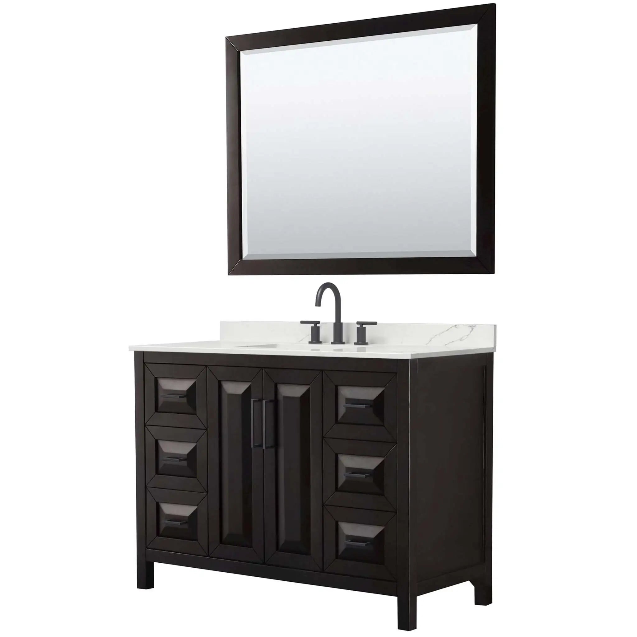 48" Daria Single Bathroom Vanity in Dark Espresso with Matte Black Trim & 46" Mirror by Wyndham