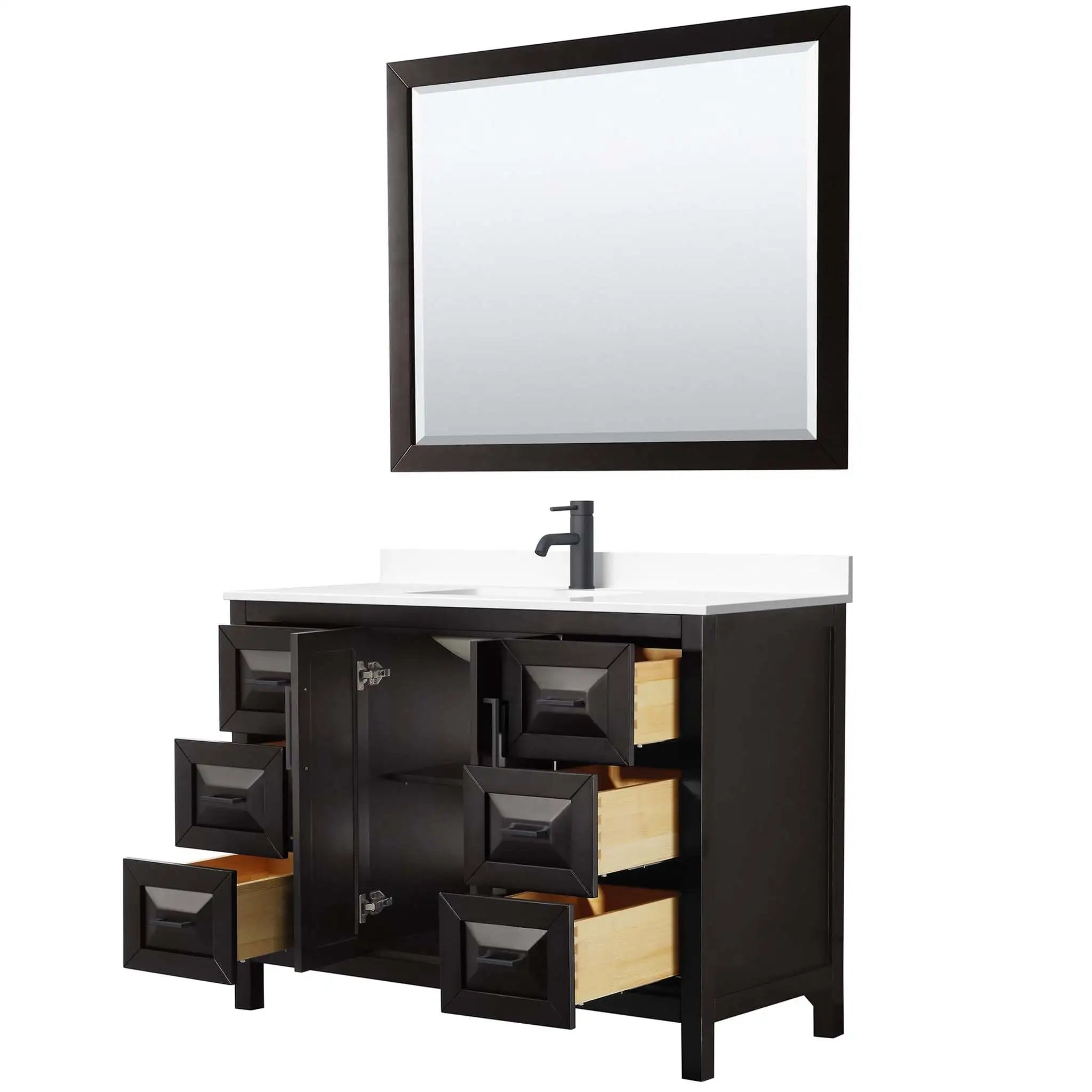 48" Daria Single Bathroom Vanity in Dark Espresso with Matte Black Trim & 46" Mirror by Wyndham