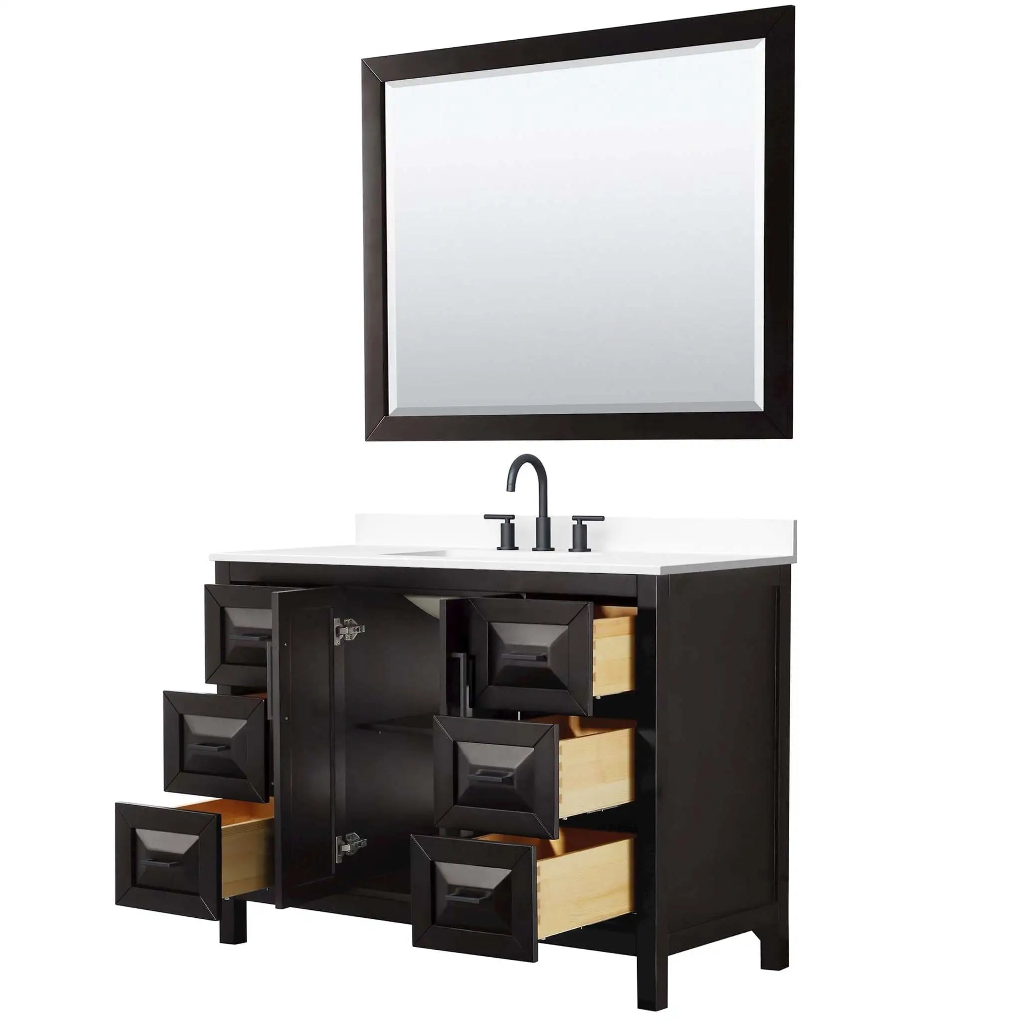 48" Daria Single Bathroom Vanity in Dark Espresso with Matte Black Trim & 46" Mirror by Wyndham