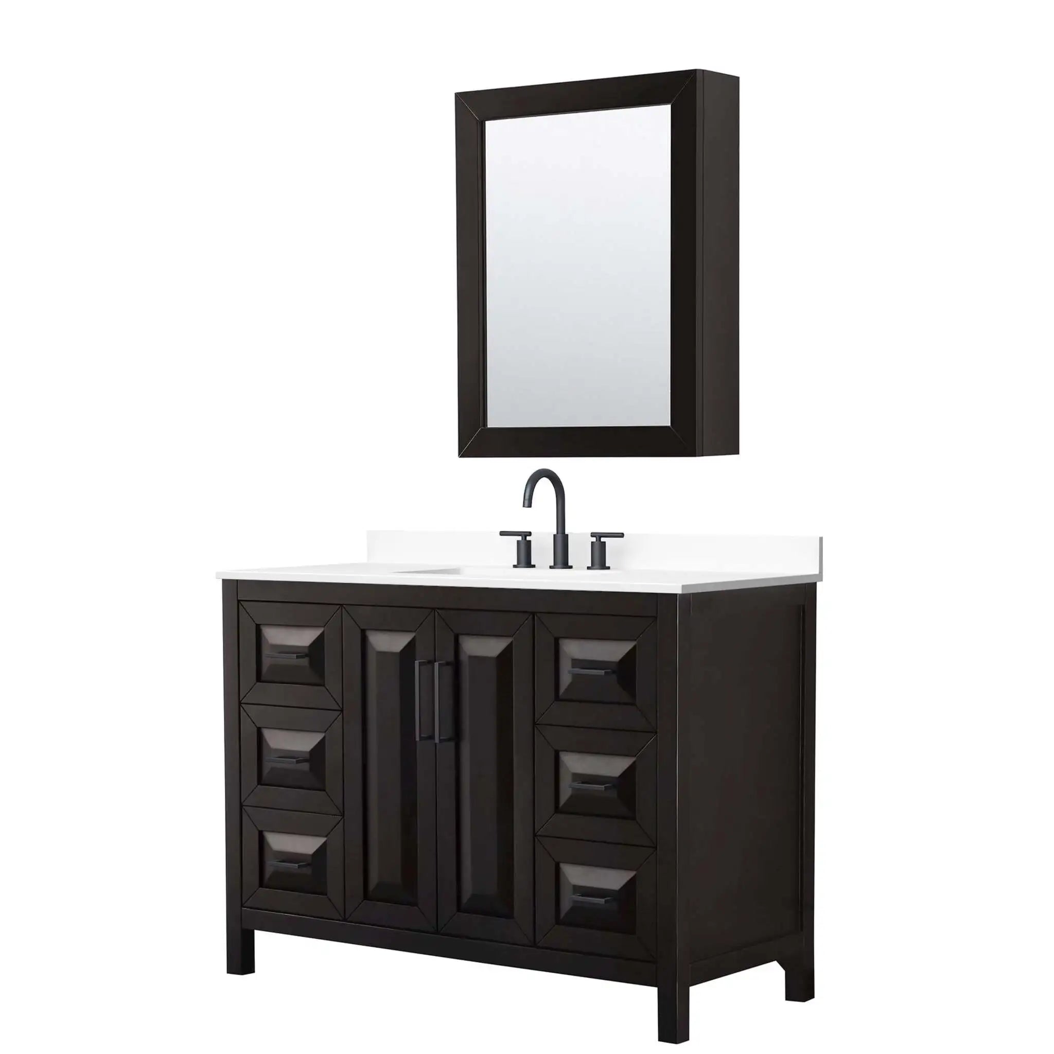 48" Daria Single Bathroom Vanity in Dark Espresso with Matte Black Trim & Medicine Cabinet by Wyndham