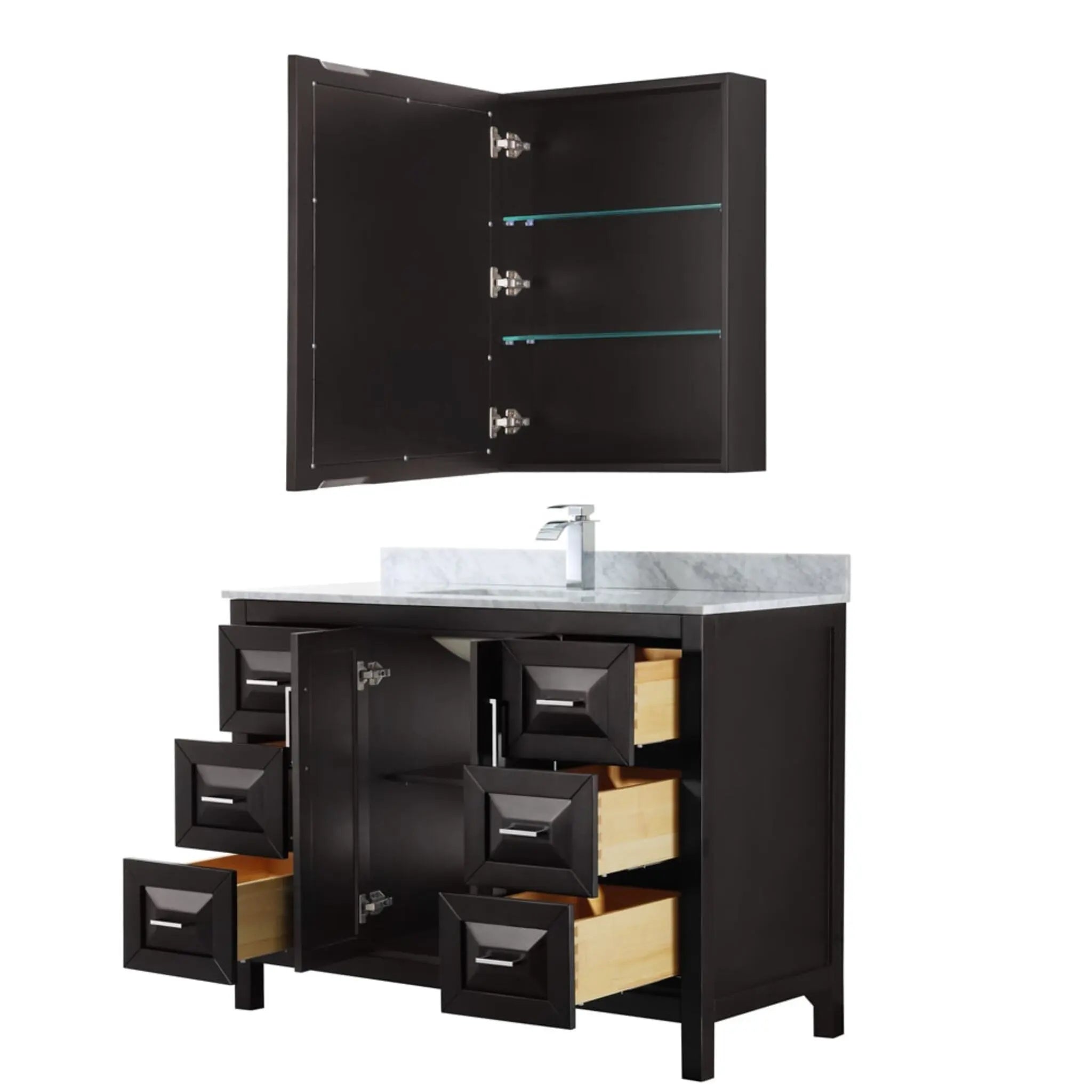 48" Daria Single Bathroom Vanity in Dark Espresso with Polished Chrome Trim & Medicine Cabinet by Wyndham