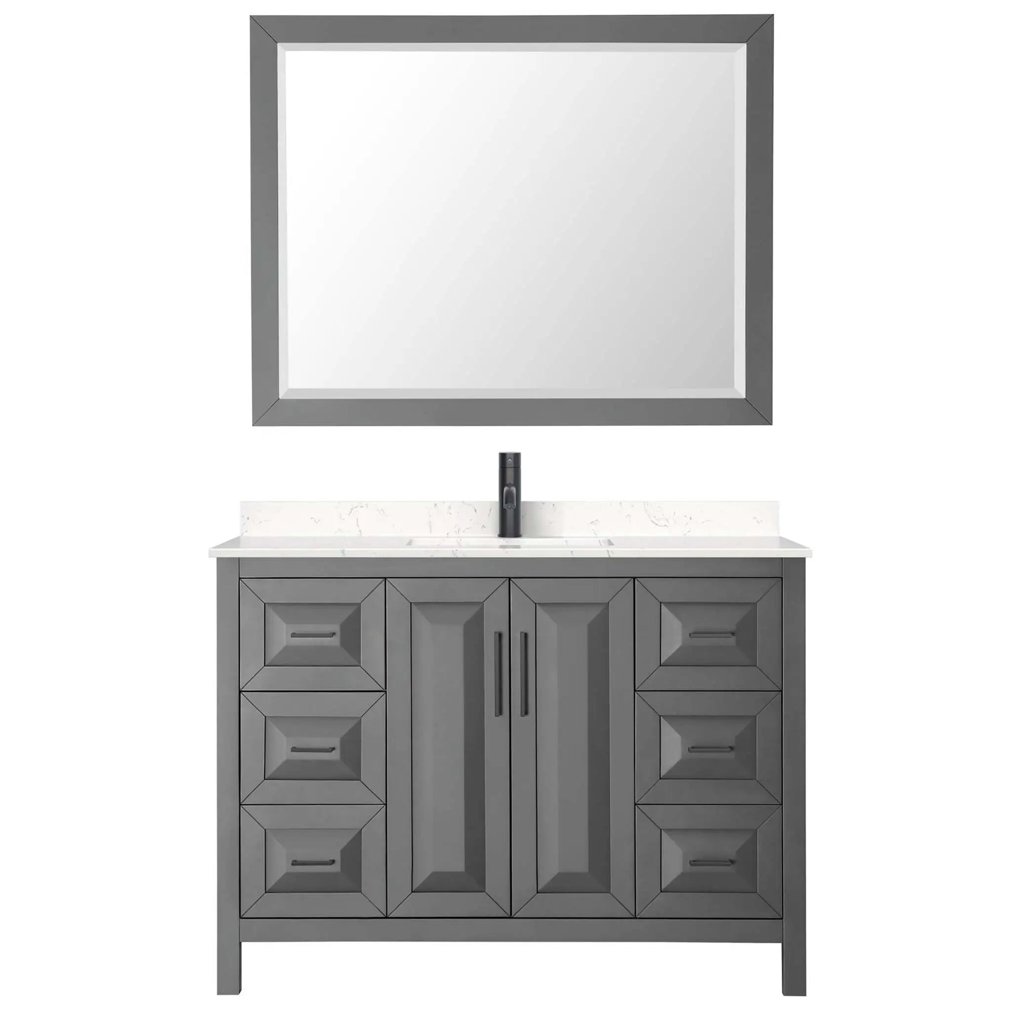 48" Daria Single Bathroom Vanity in Dark Gray with Matte Black Trim & 46" Mirror by Wyndham