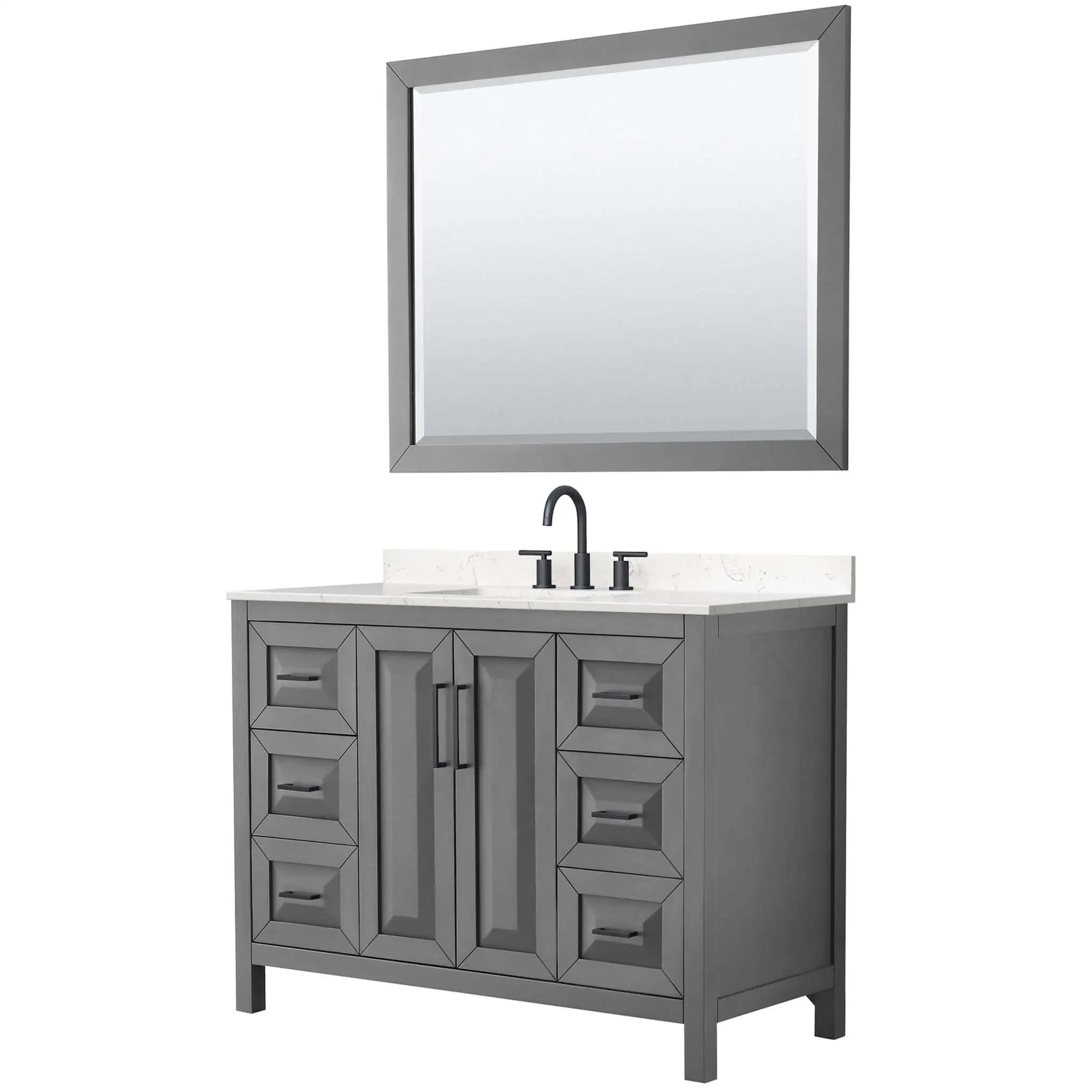 48" Daria Single Bathroom Vanity in Dark Gray with Matte Black Trim & 46" Mirror by Wyndham