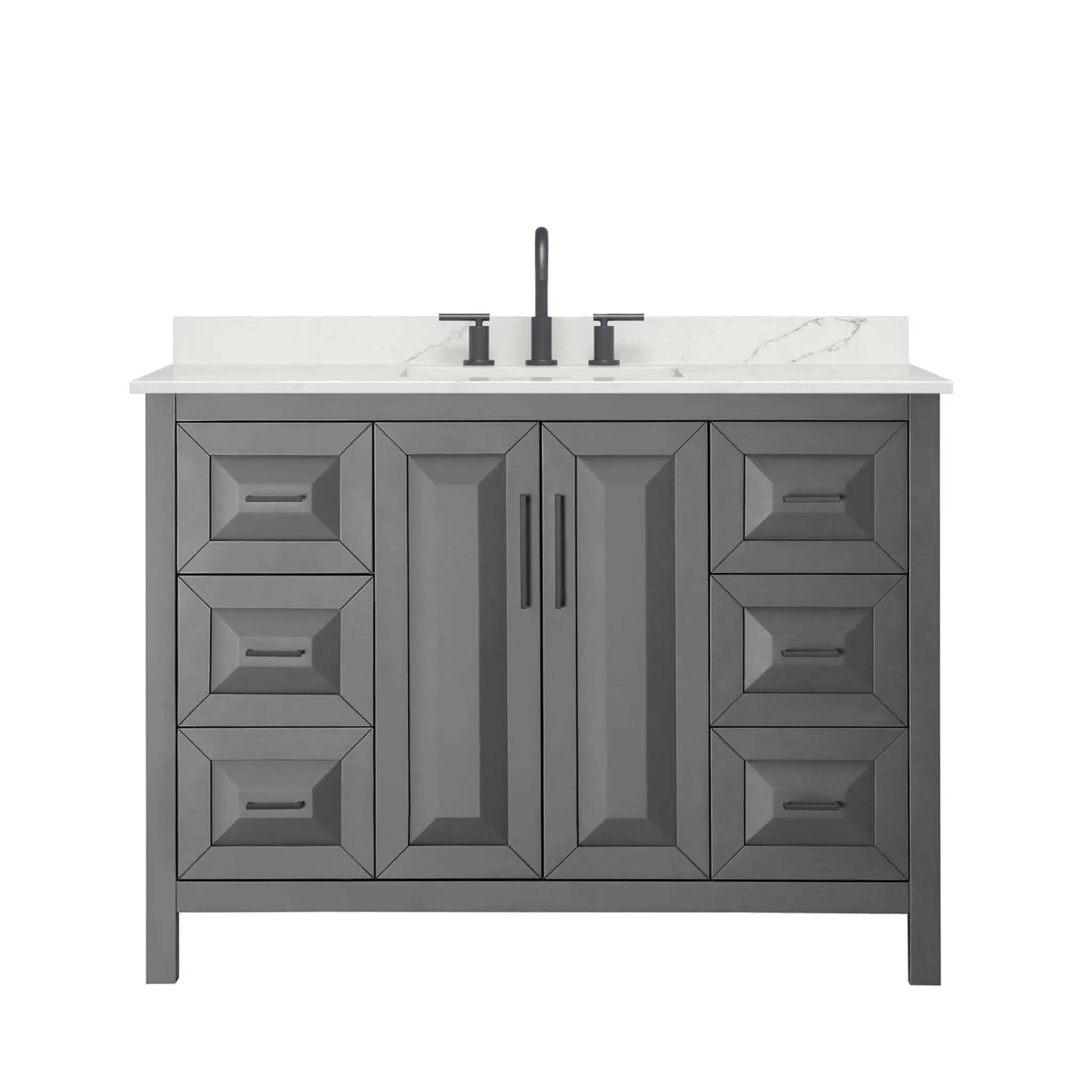 48" Daria Single Bathroom Vanity in Dark Gray with Matte Black Trim by Wyndham