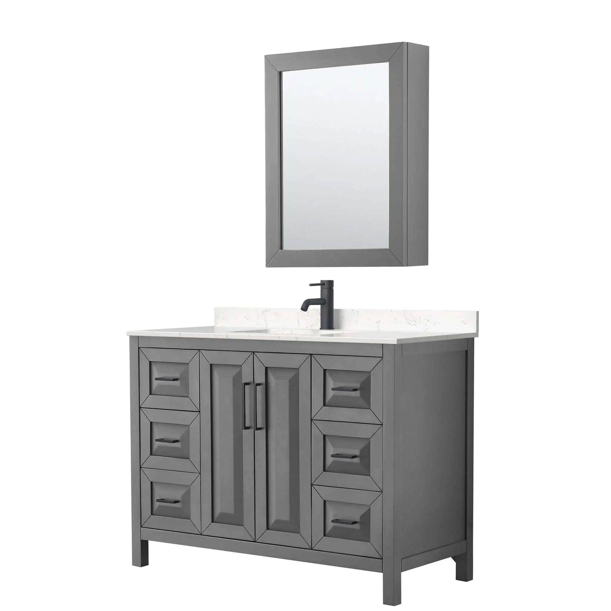 48" Daria Single Bathroom Vanity in Dark Gray with Matte Black Trim & Medicine Cabinet by Wyndham