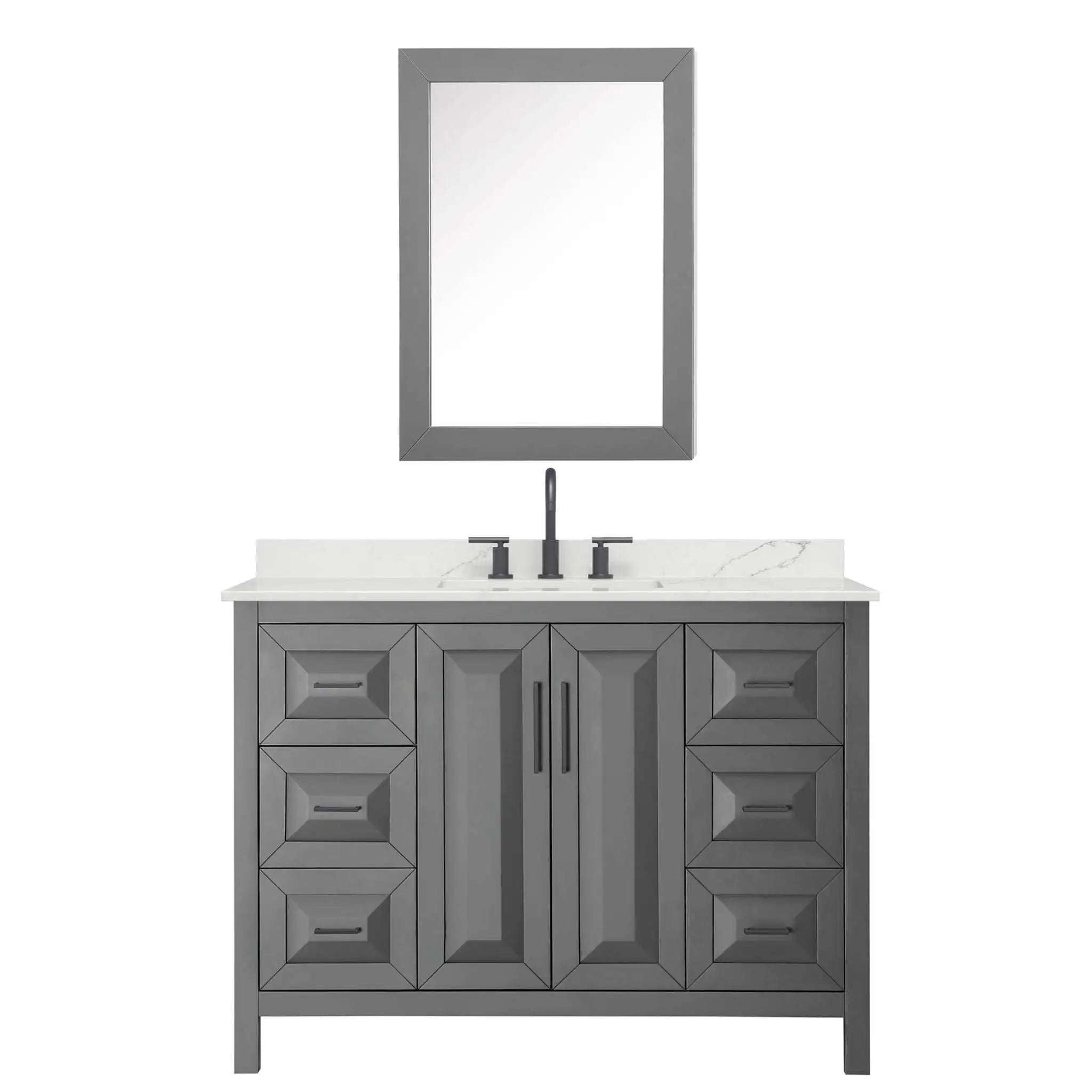 48" Daria Single Bathroom Vanity in Dark Gray with Matte Black Trim & Medicine Cabinet by Wyndham