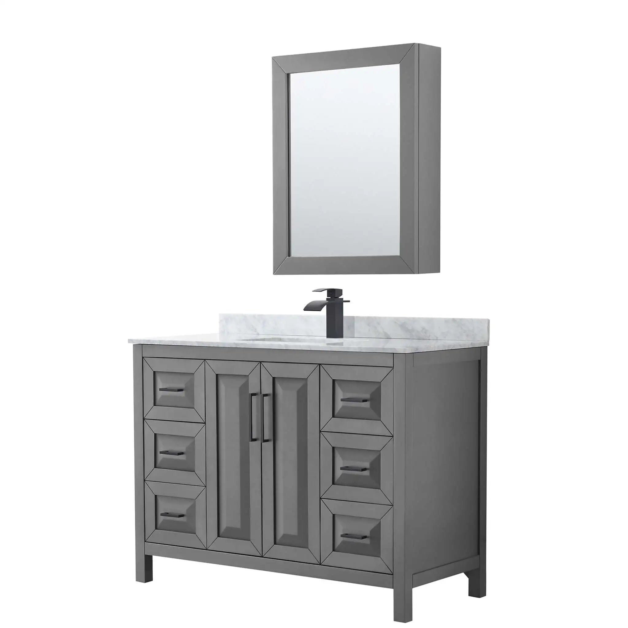 48" Daria Single Bathroom Vanity in Dark Gray with Matte Black Trim & Medicine Cabinet by Wyndham
