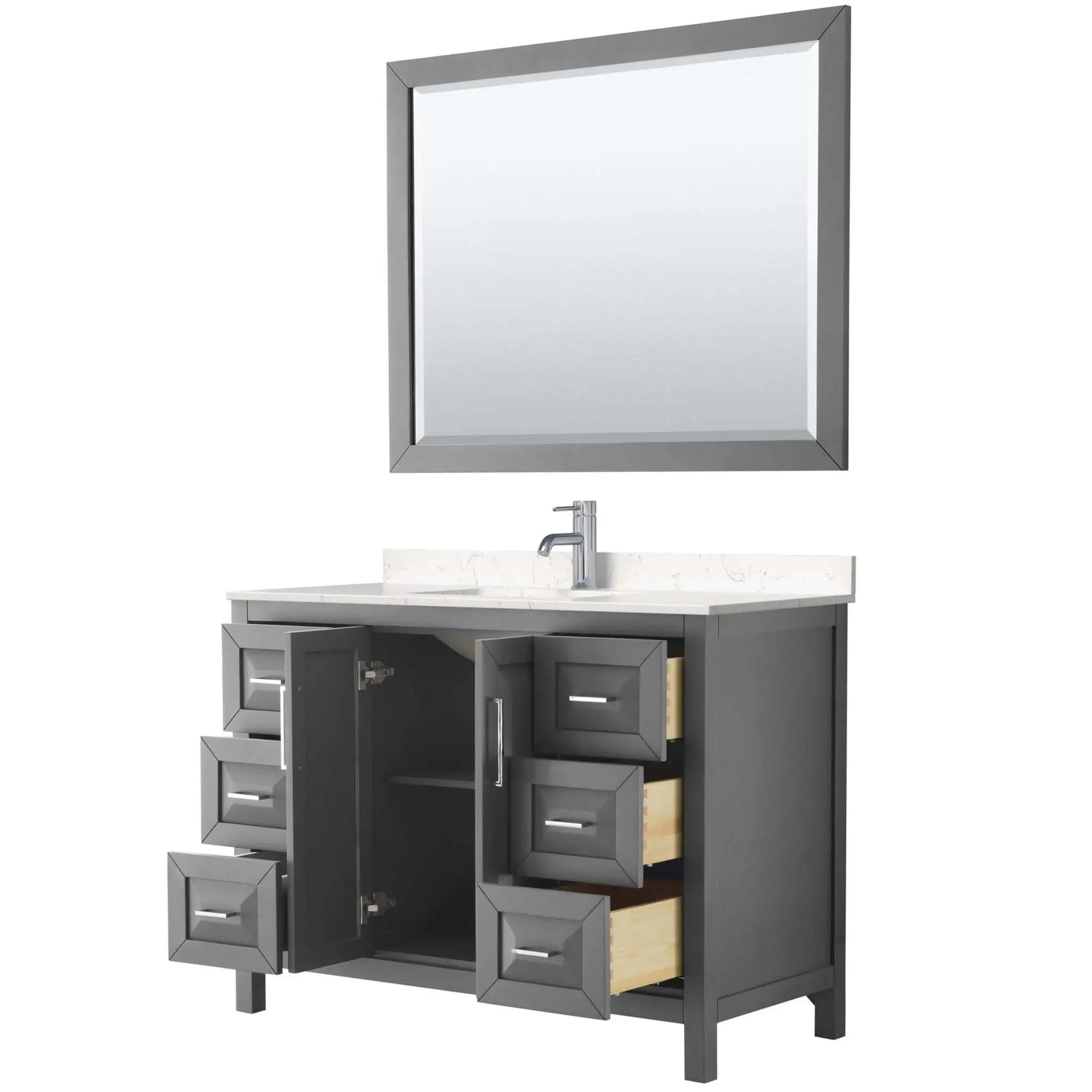48" Daria Single Bathroom Vanity in Dark Gray with Polished Chrome Trim & 46" Mirror by Wyndham