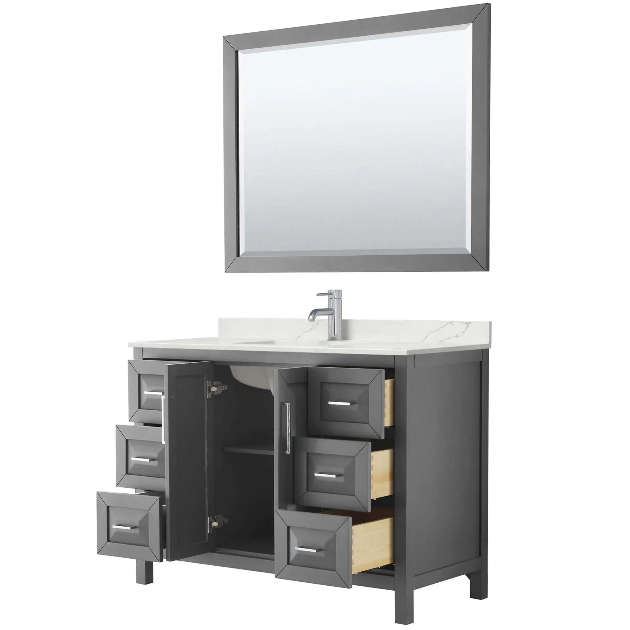 48" Daria Single Bathroom Vanity in Dark Gray with Polished Chrome Trim & 46" Mirror by Wyndham