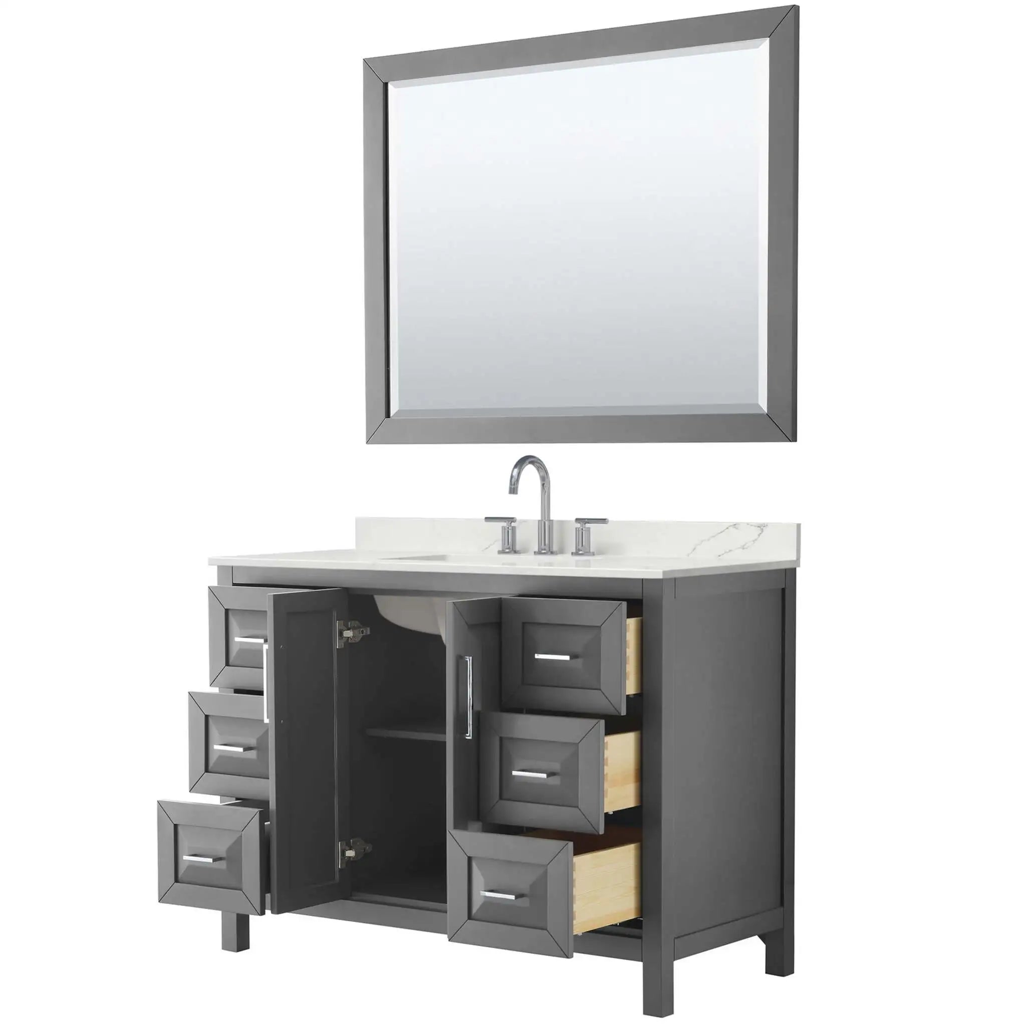 48" Daria Single Bathroom Vanity in Dark Gray with Polished Chrome Trim & 46" Mirror by Wyndham