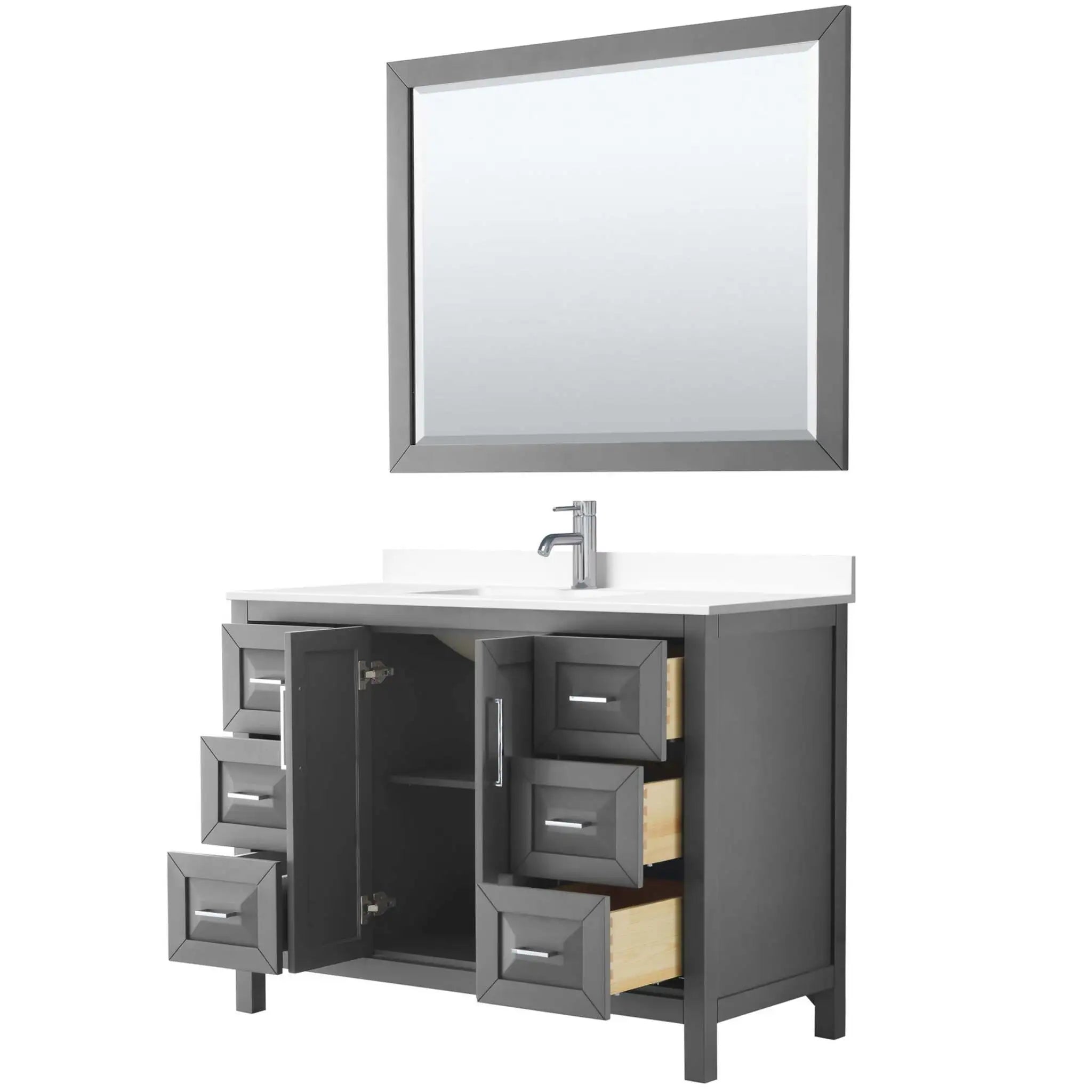 48" Daria Single Bathroom Vanity in Dark Gray with Polished Chrome Trim & 46" Mirror by Wyndham