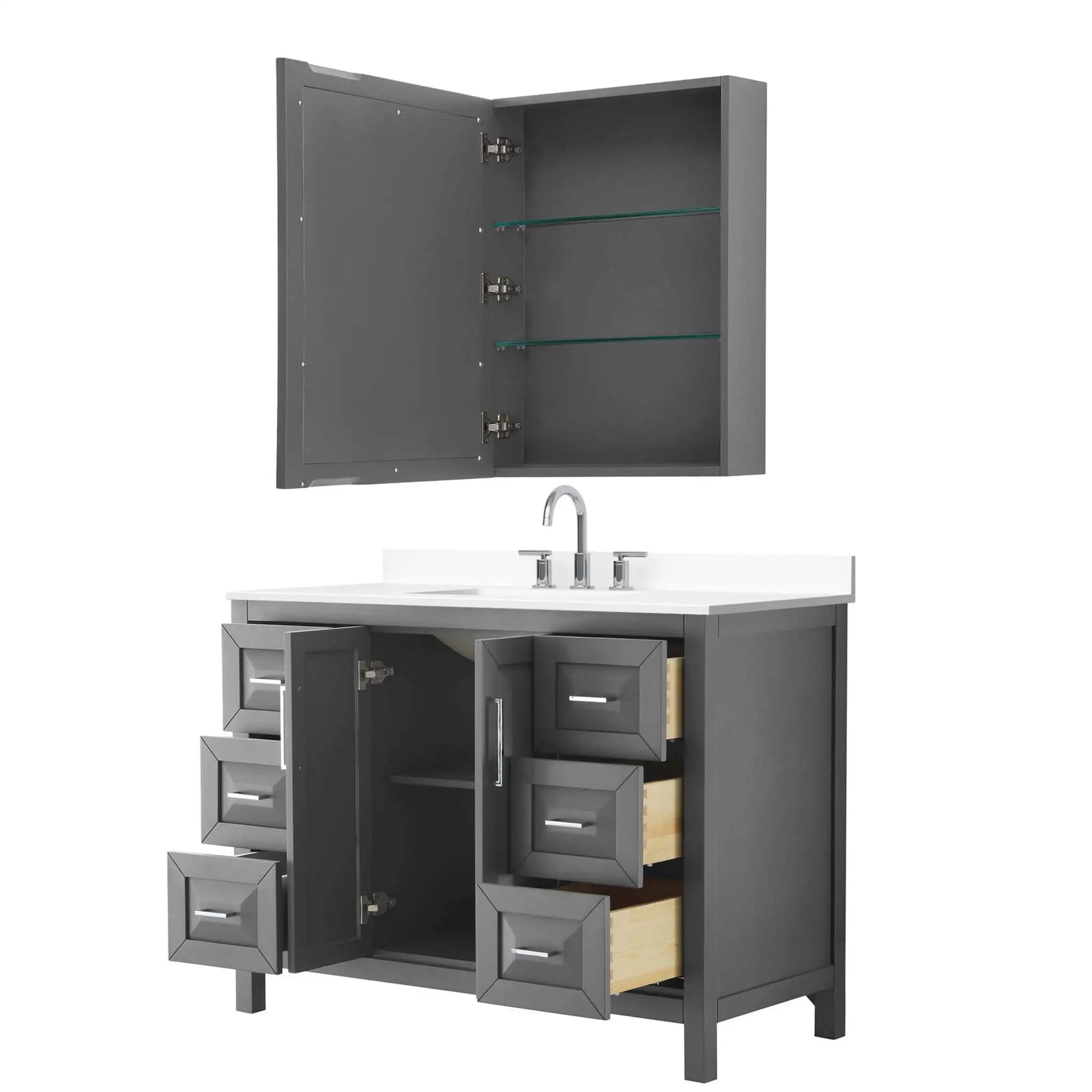 48" Daria Single Bathroom Vanity in Dark Gray with Polished Chrome Trim & Medicine Cabinet by Wyndham