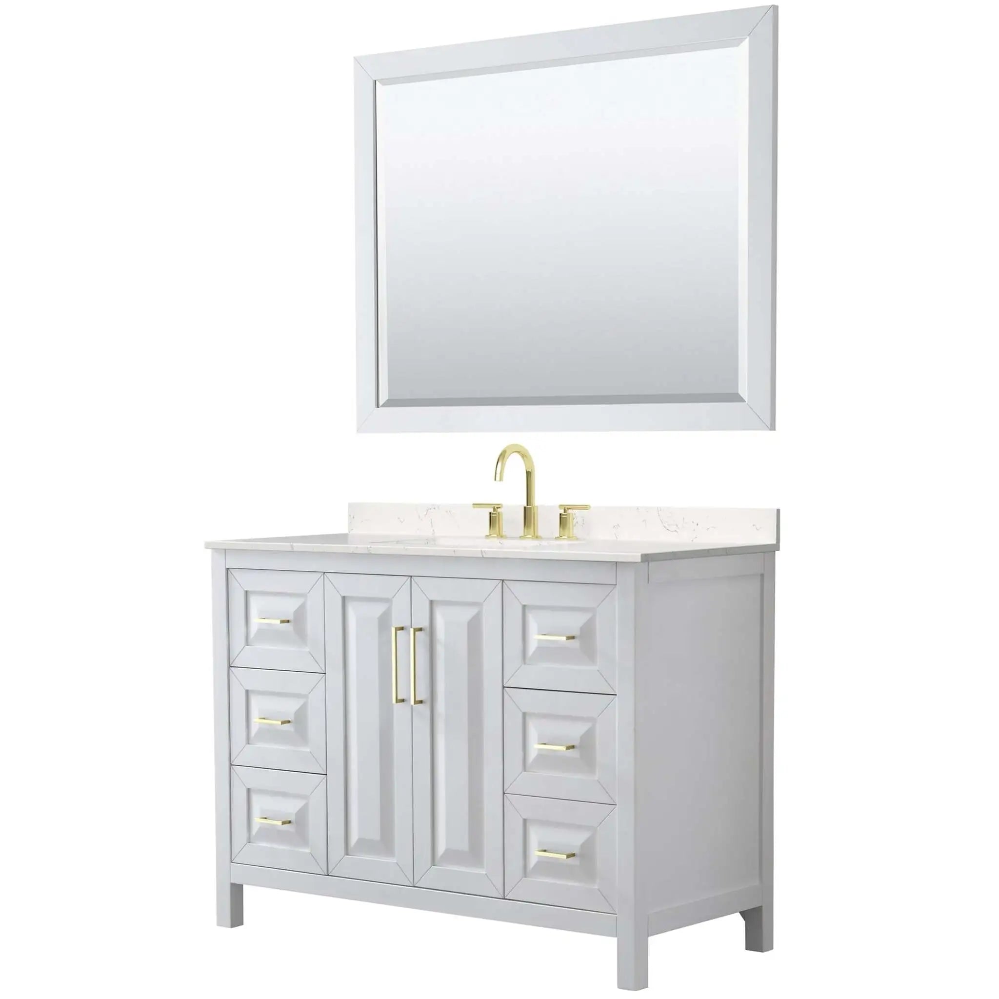 48" Daria Single Bathroom Vanity in White with Brushed Gold Trim & 46" Mirror by Wyndham